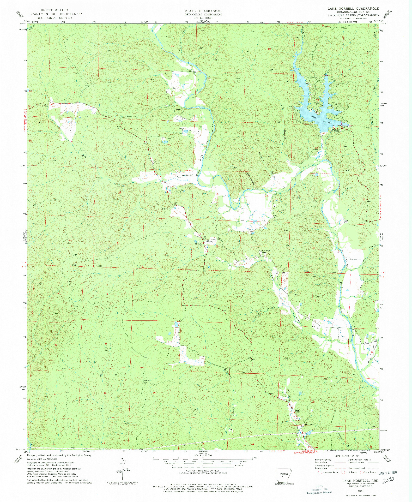 USGS 1:24000-SCALE QUADRANGLE FOR LAKE NORRELL, AR 1974