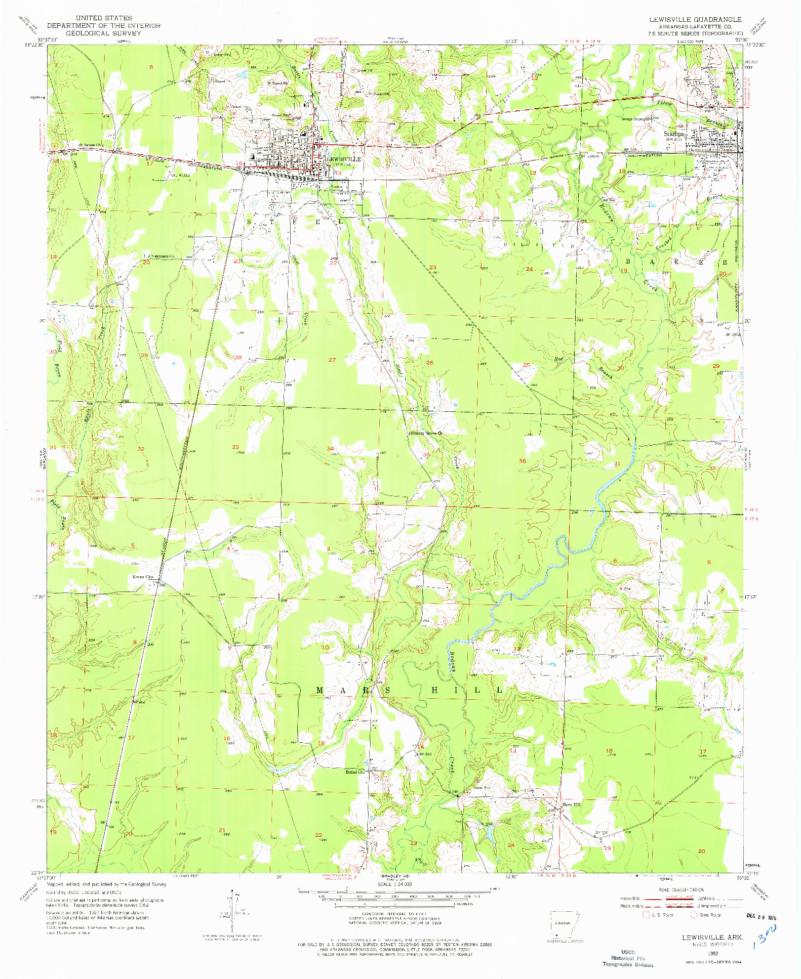 USGS 1:24000-SCALE QUADRANGLE FOR LEWISVILLE, AR 1952