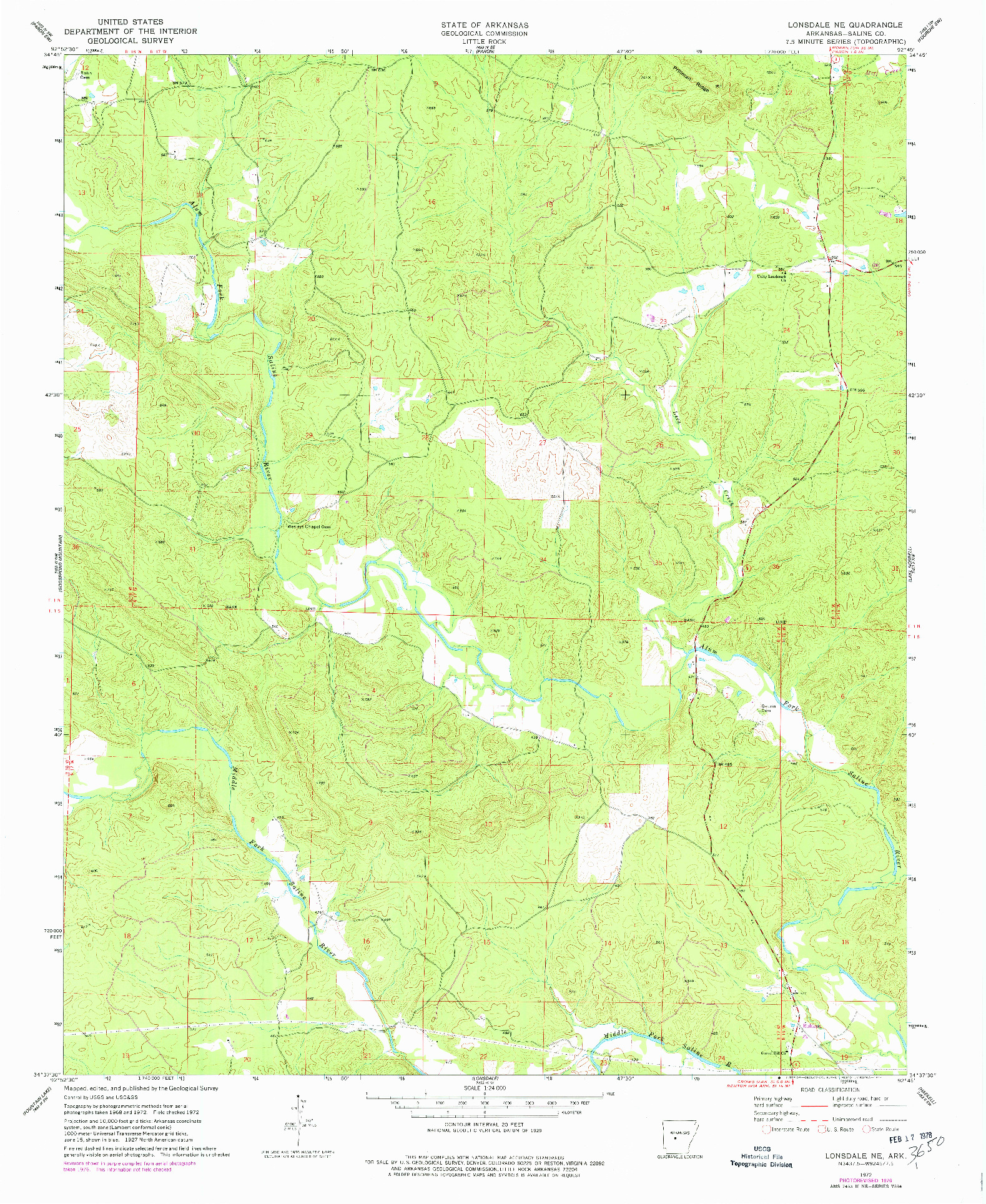 USGS 1:24000-SCALE QUADRANGLE FOR LONSDALE NE, AR 1972