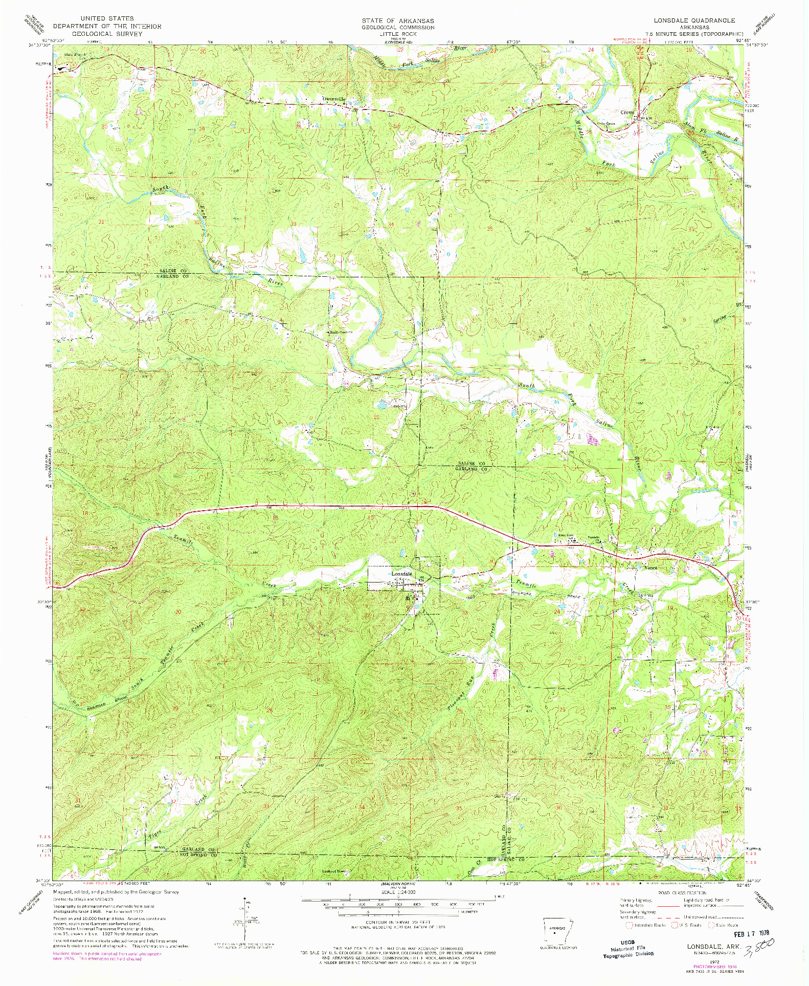 USGS 1:24000-SCALE QUADRANGLE FOR LONSDALE, AR 1972