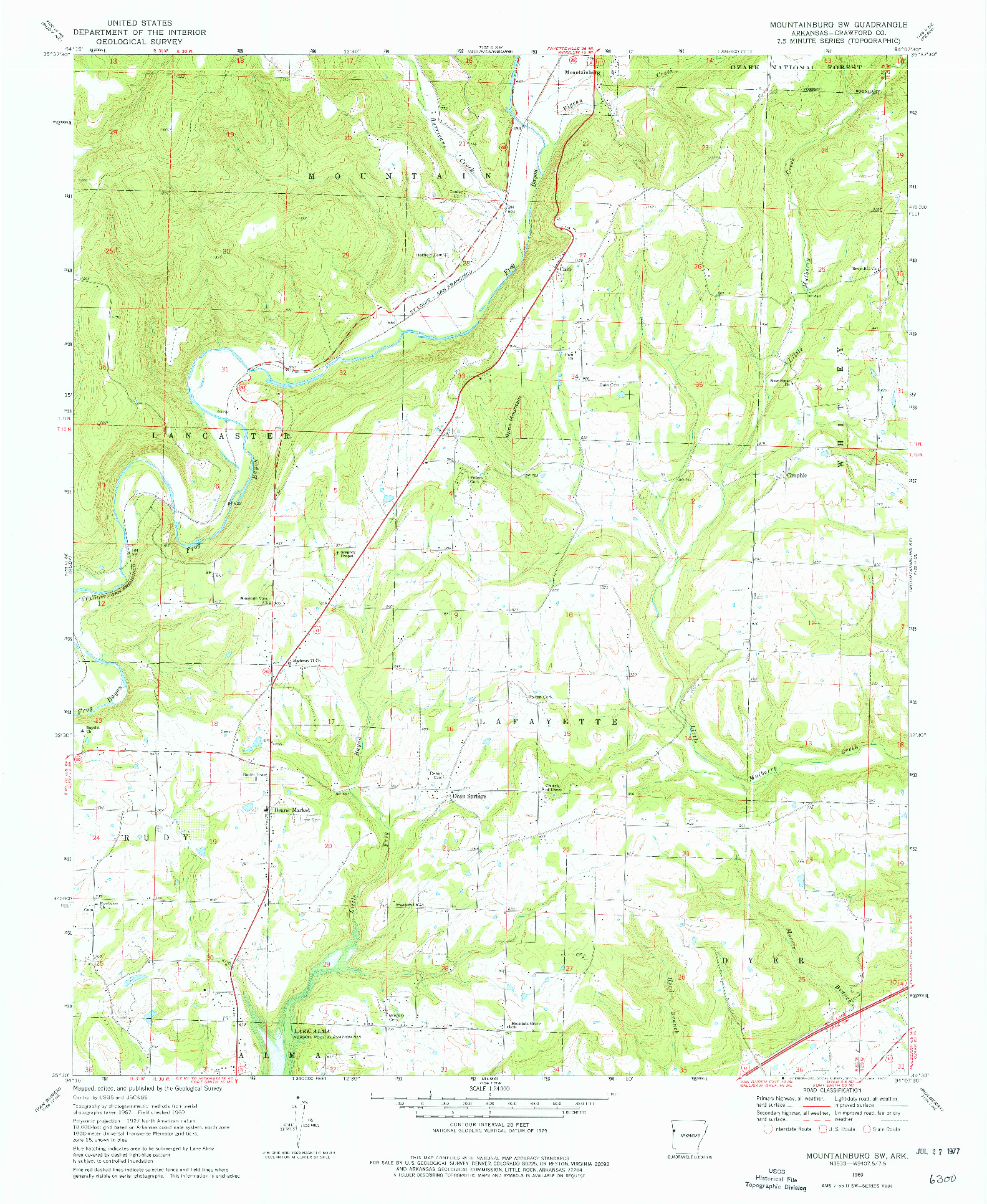 USGS 1:24000-SCALE QUADRANGLE FOR MOUNTAINBURG SW, AR 1969