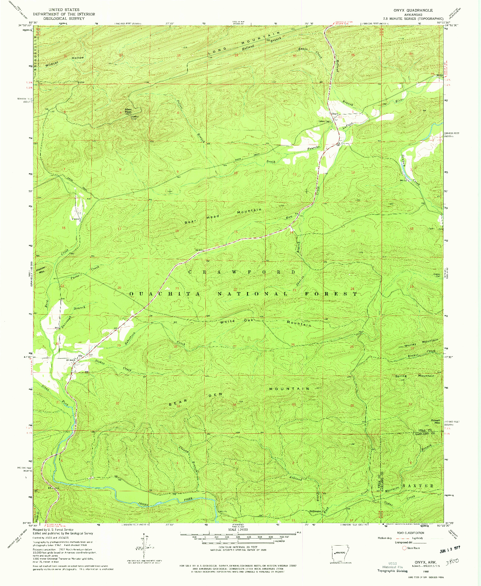 USGS 1:24000-SCALE QUADRANGLE FOR ONYX, AR 1968