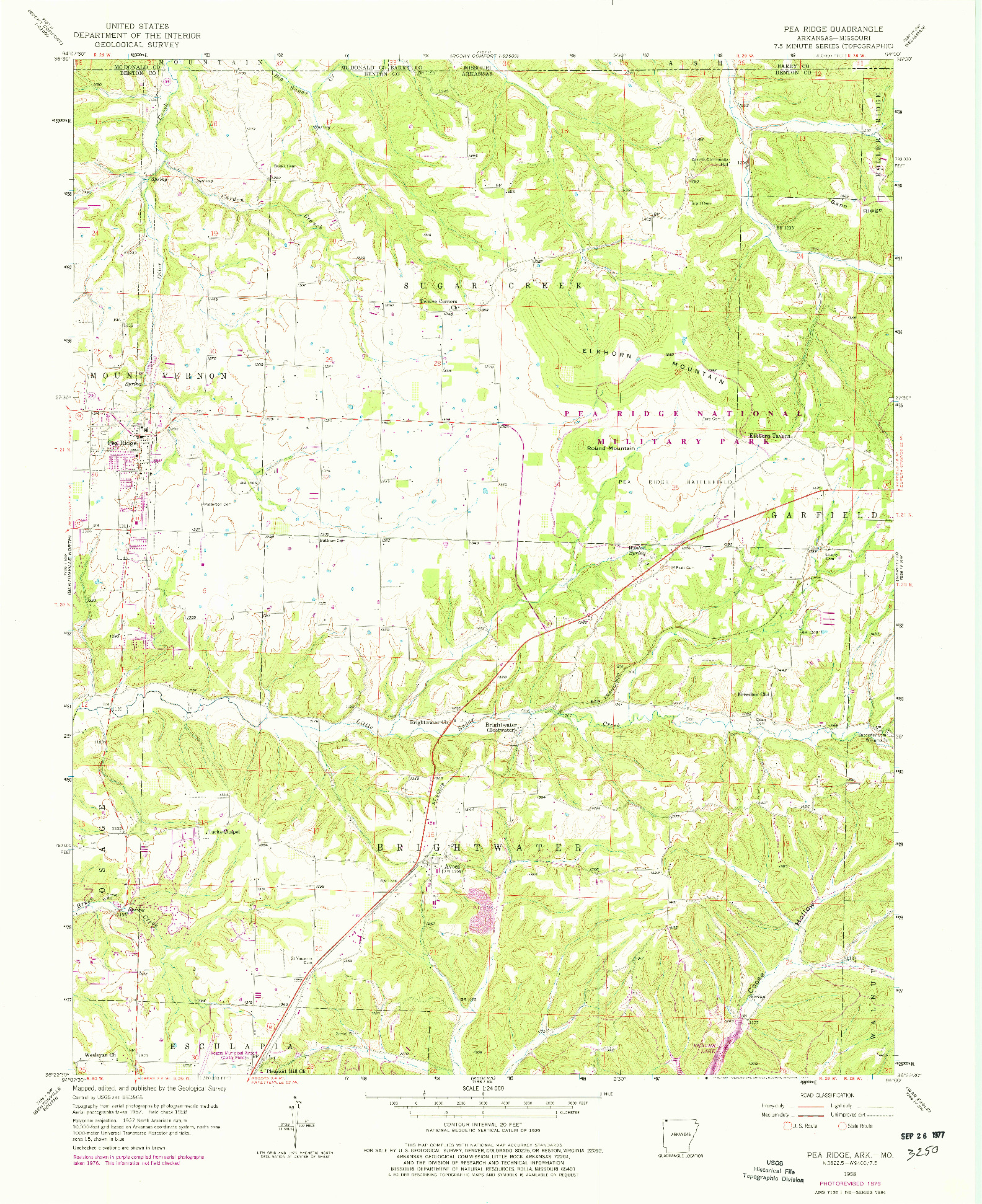 USGS 1:24000-SCALE QUADRANGLE FOR PEA RIDGE, AR 1958