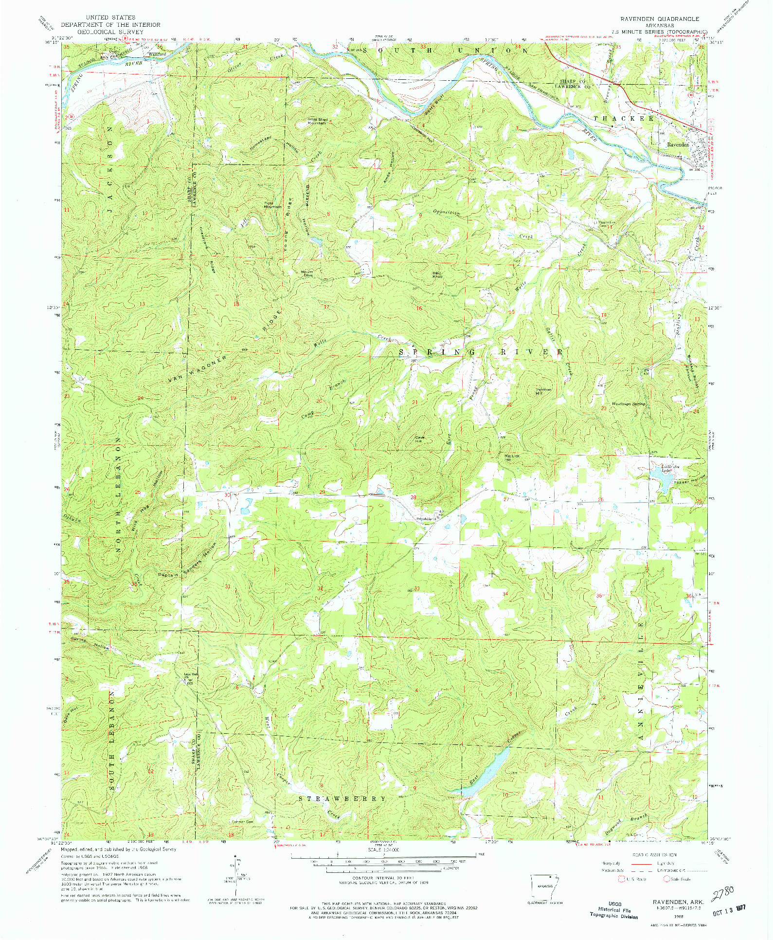 USGS 1:24000-SCALE QUADRANGLE FOR RAVENDEN, AR 1968