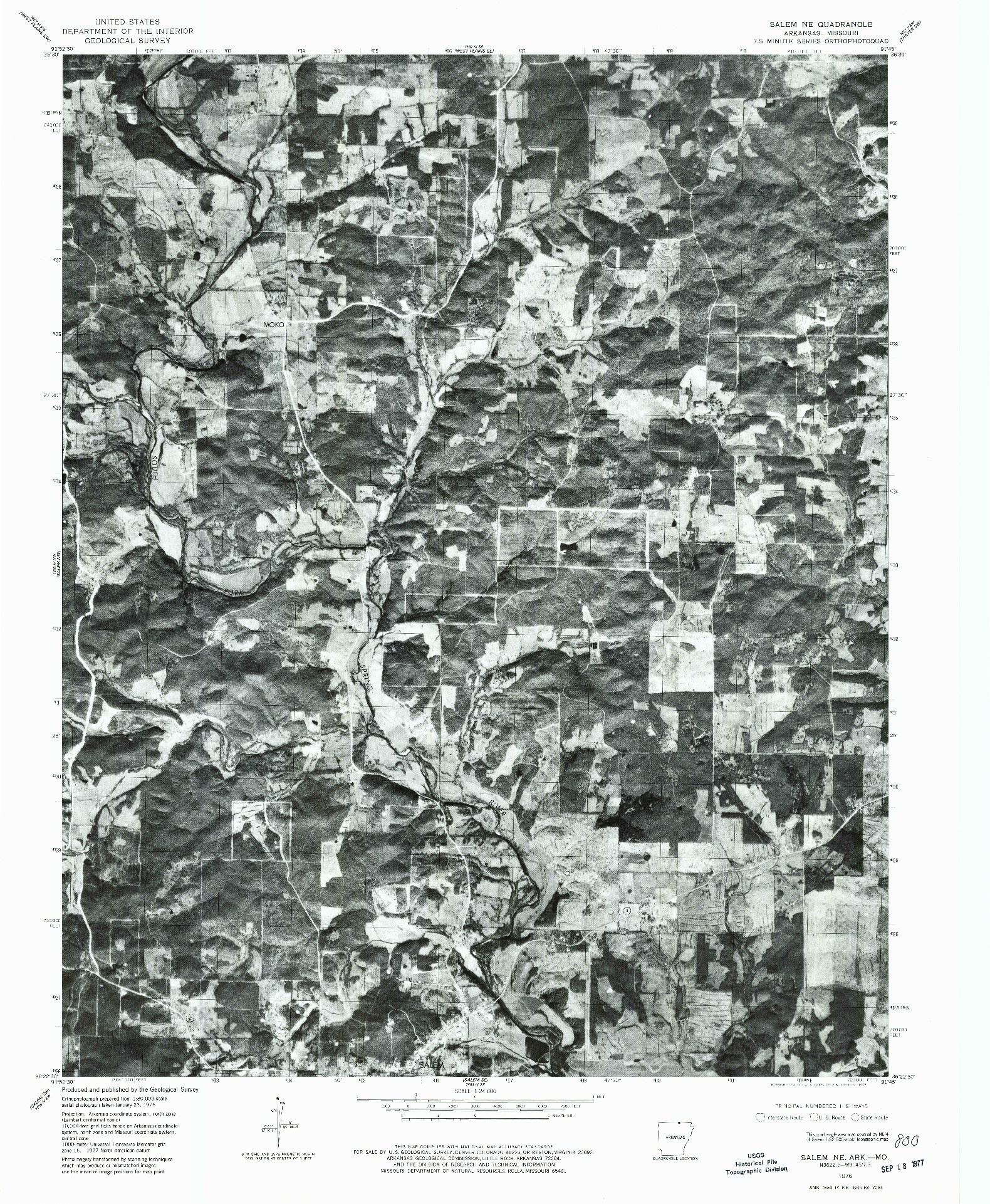USGS 1:24000-SCALE QUADRANGLE FOR SALEM NE, AR 1976