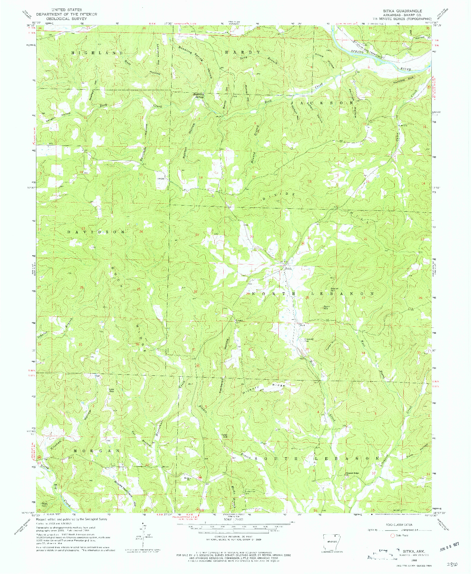 USGS 1:24000-SCALE QUADRANGLE FOR SITKA, AR 1968