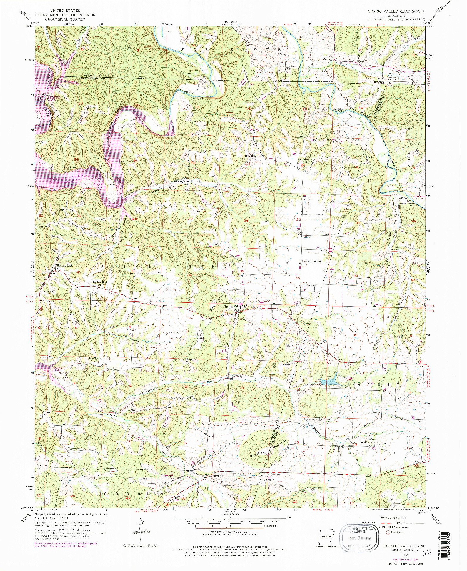 USGS 1:24000-SCALE QUADRANGLE FOR SPRING VALLEY, AR 1958