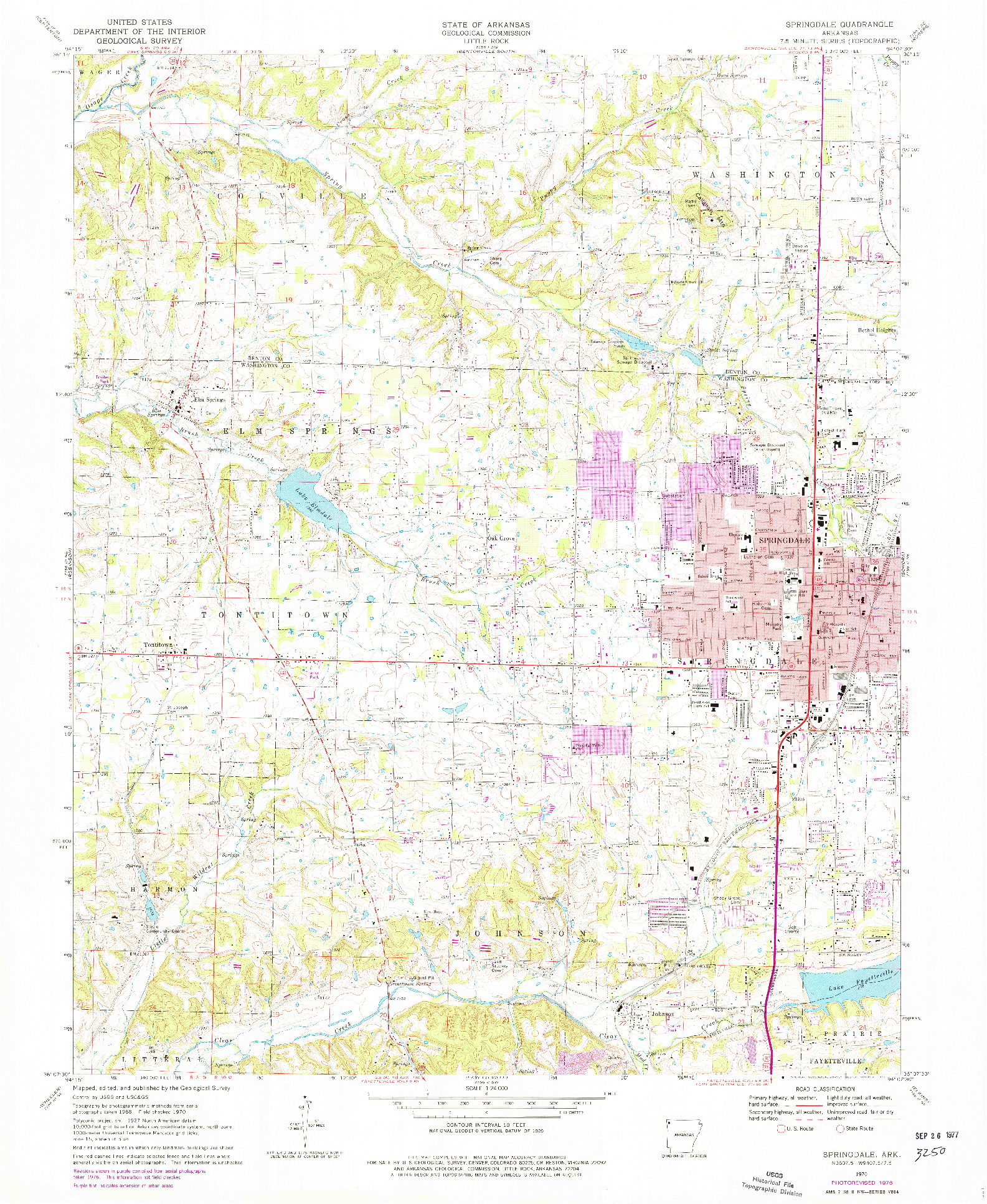 USGS 1:24000-SCALE QUADRANGLE FOR SPRINGDALE, AR 1970