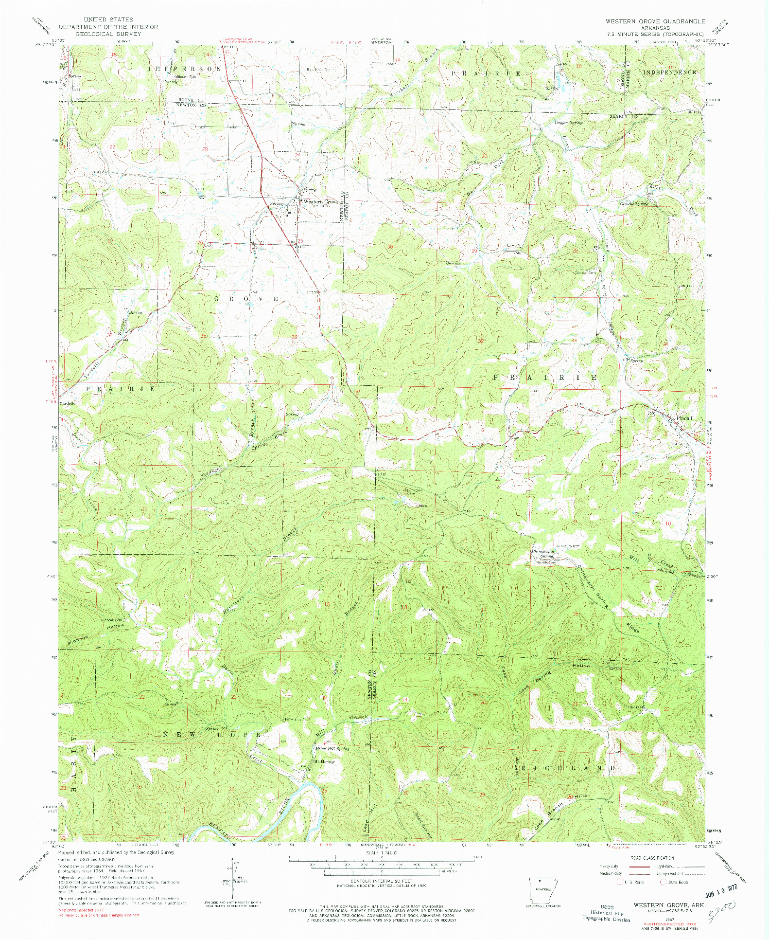 USGS 1:24000-SCALE QUADRANGLE FOR WESTERN GROVE, AR 1967