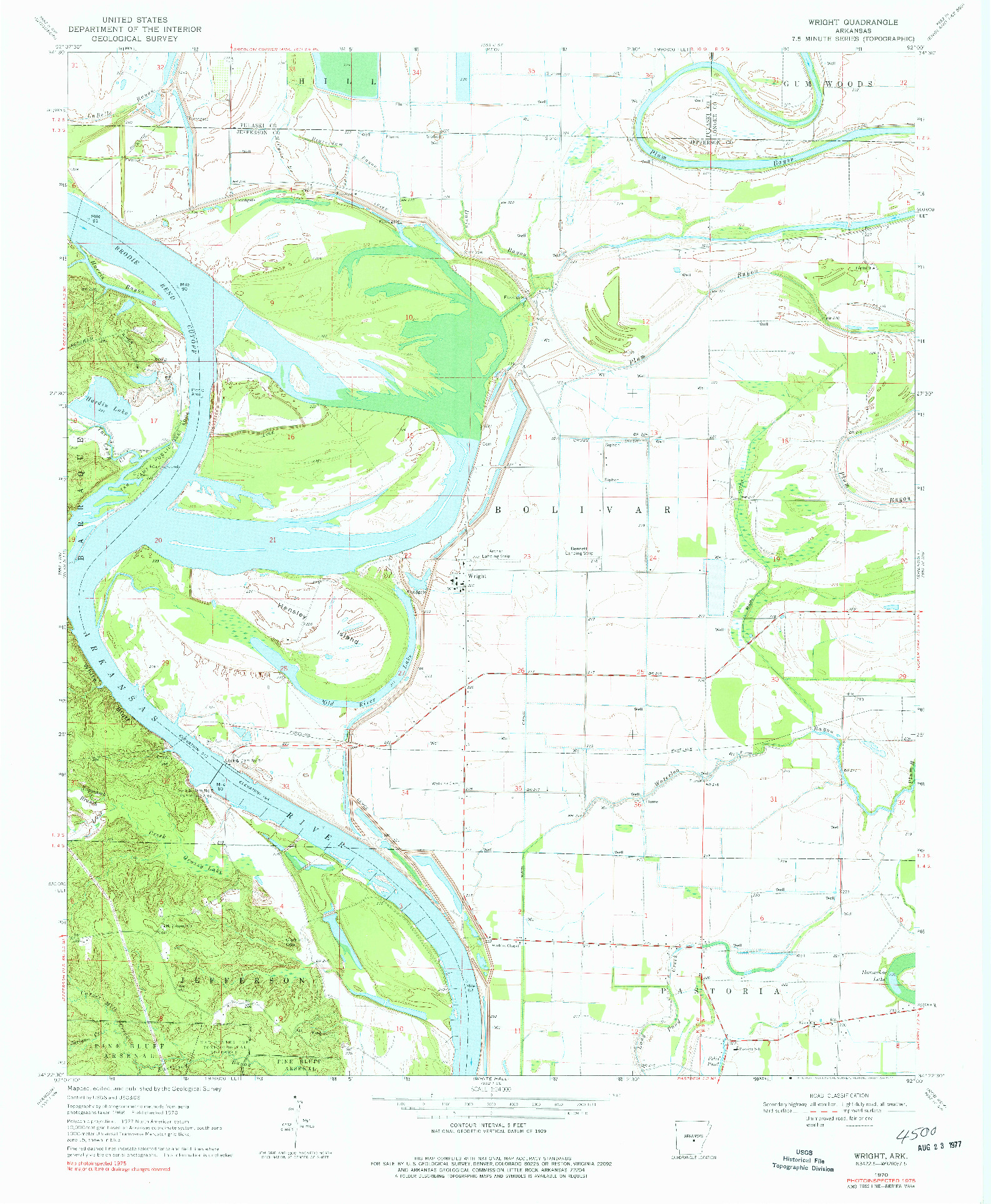 USGS 1:24000-SCALE QUADRANGLE FOR WRIGHT, AR 1970