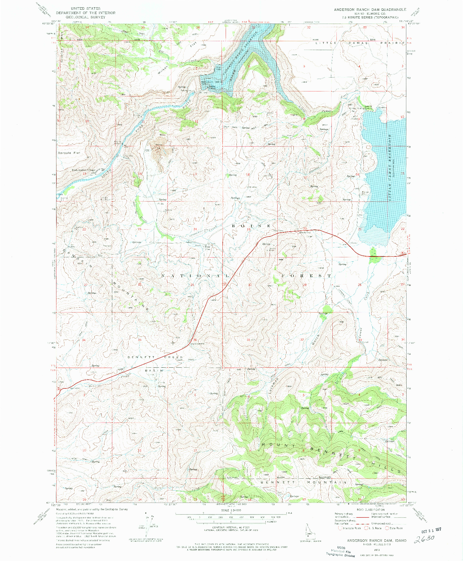 USGS 1:24000-SCALE QUADRANGLE FOR ANDERSON RANCH DAM, ID 1973