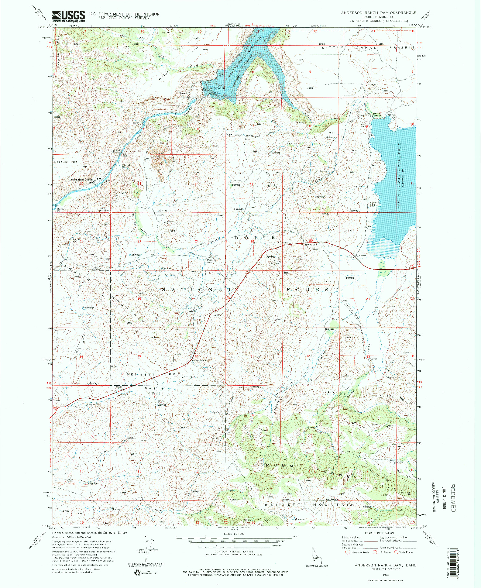 USGS 1:24000-SCALE QUADRANGLE FOR ANDERSON RANCH DAM, ID 1973