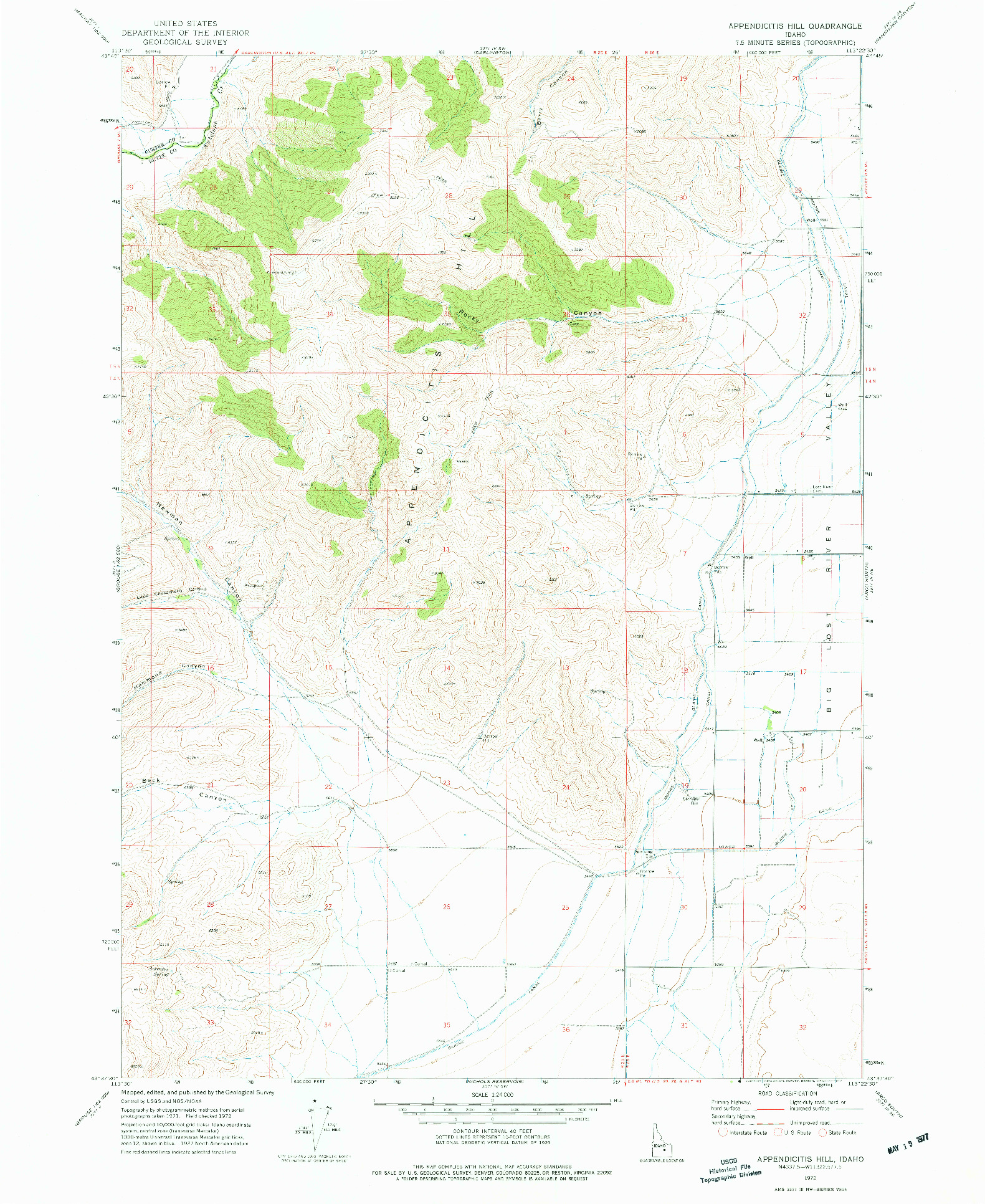 USGS 1:24000-SCALE QUADRANGLE FOR APPENDICITIS HILL, ID 1972