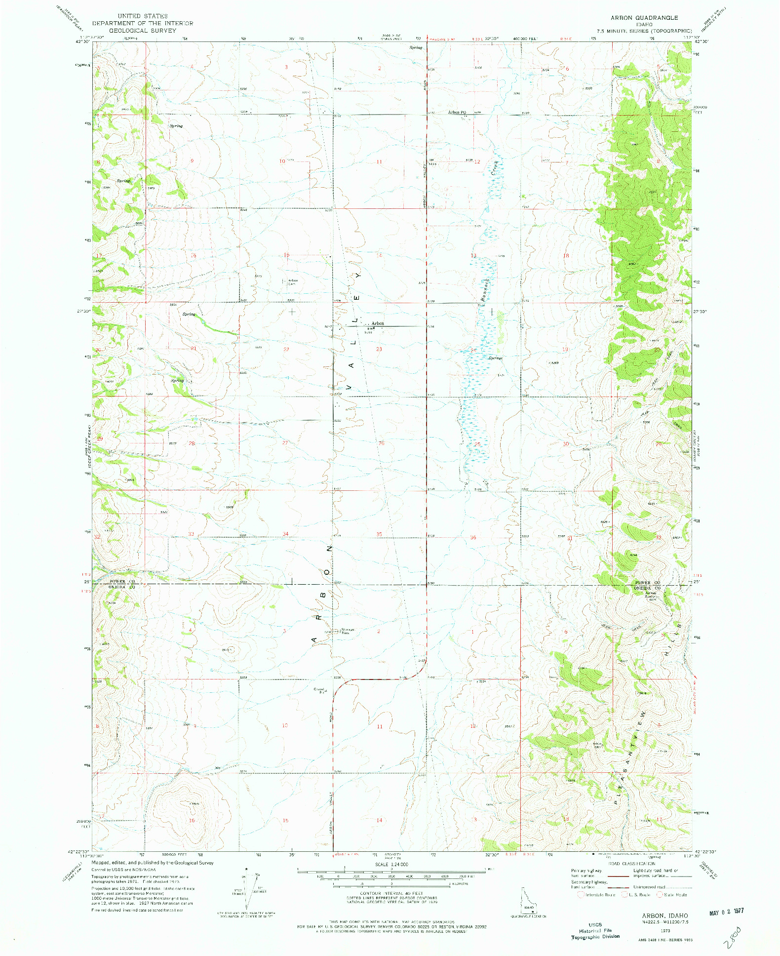 USGS 1:24000-SCALE QUADRANGLE FOR ARBON, ID 1973
