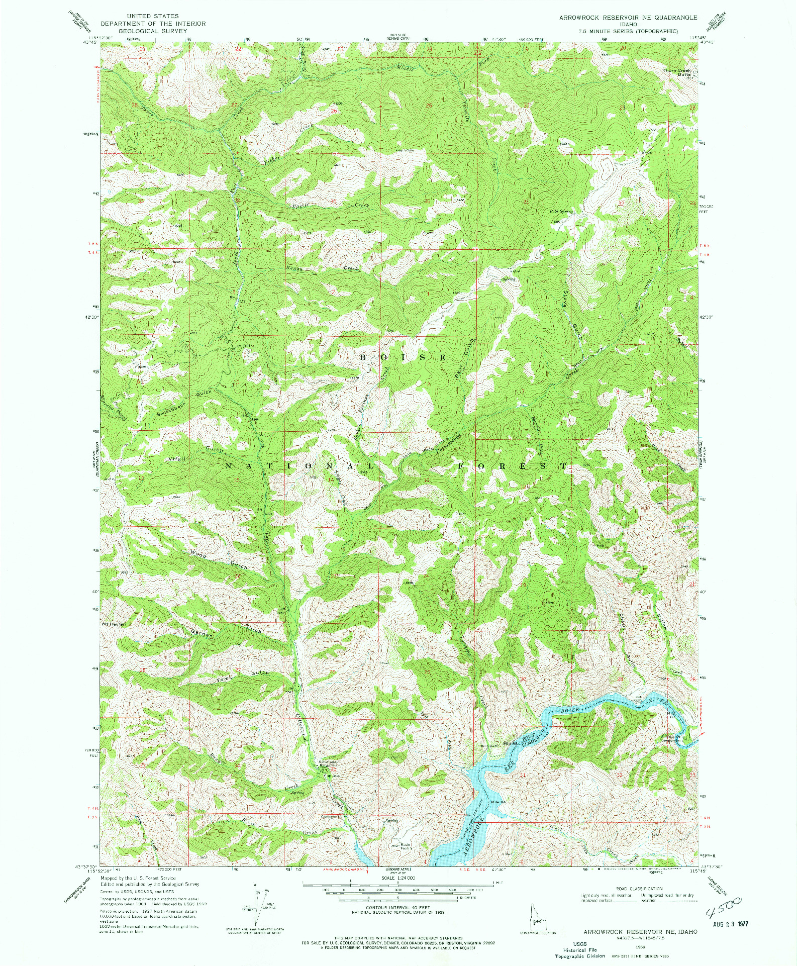 USGS 1:24000-SCALE QUADRANGLE FOR ARROWROCK RESERVOIR NE, ID 1969