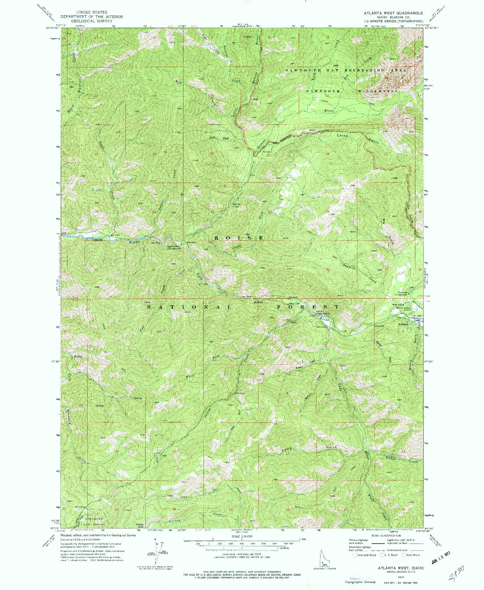 USGS 1:24000-SCALE QUADRANGLE FOR ATLANTA WEST, ID 1972