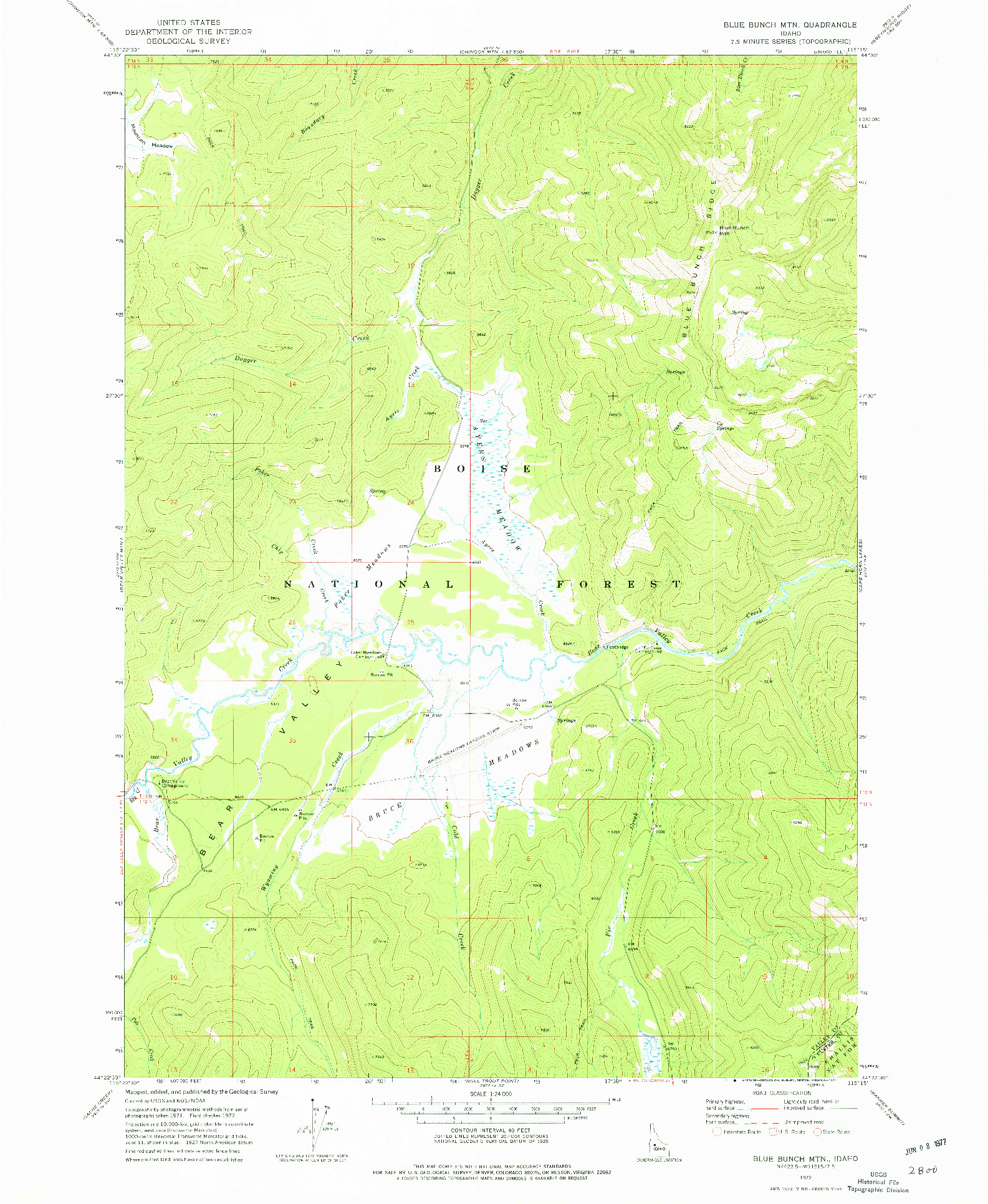 USGS 1:24000-SCALE QUADRANGLE FOR BLUE BUNCH MTN, ID 1972