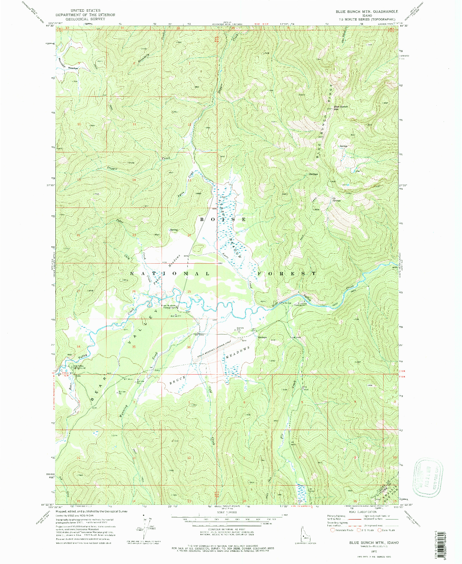 USGS 1:24000-SCALE QUADRANGLE FOR BLUE BUNCH MTN, ID 1972