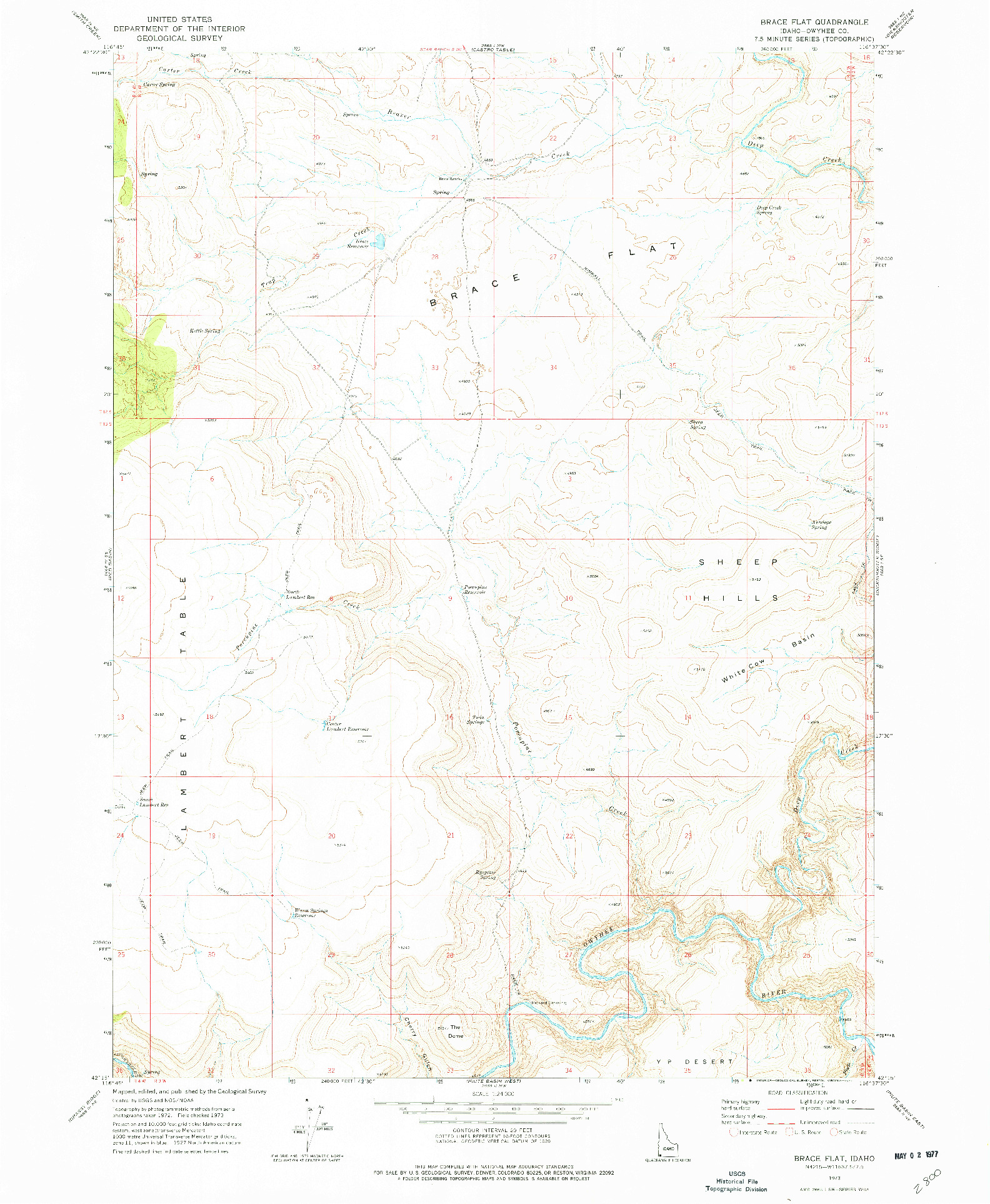 USGS 1:24000-SCALE QUADRANGLE FOR BRACE FLAT, ID 1973