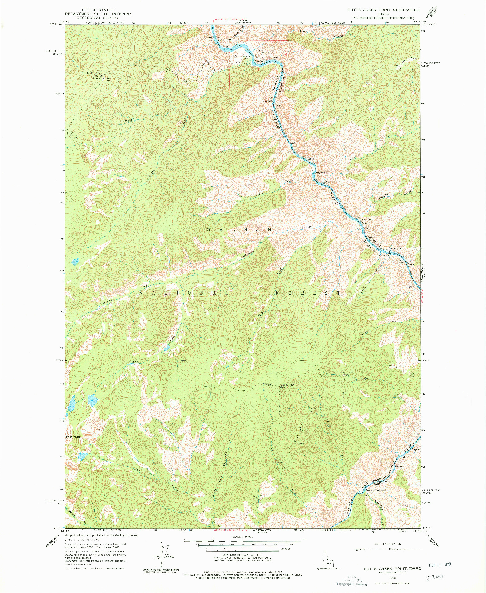 USGS 1:24000-SCALE QUADRANGLE FOR BUTTS CREEK POINT, ID 1962