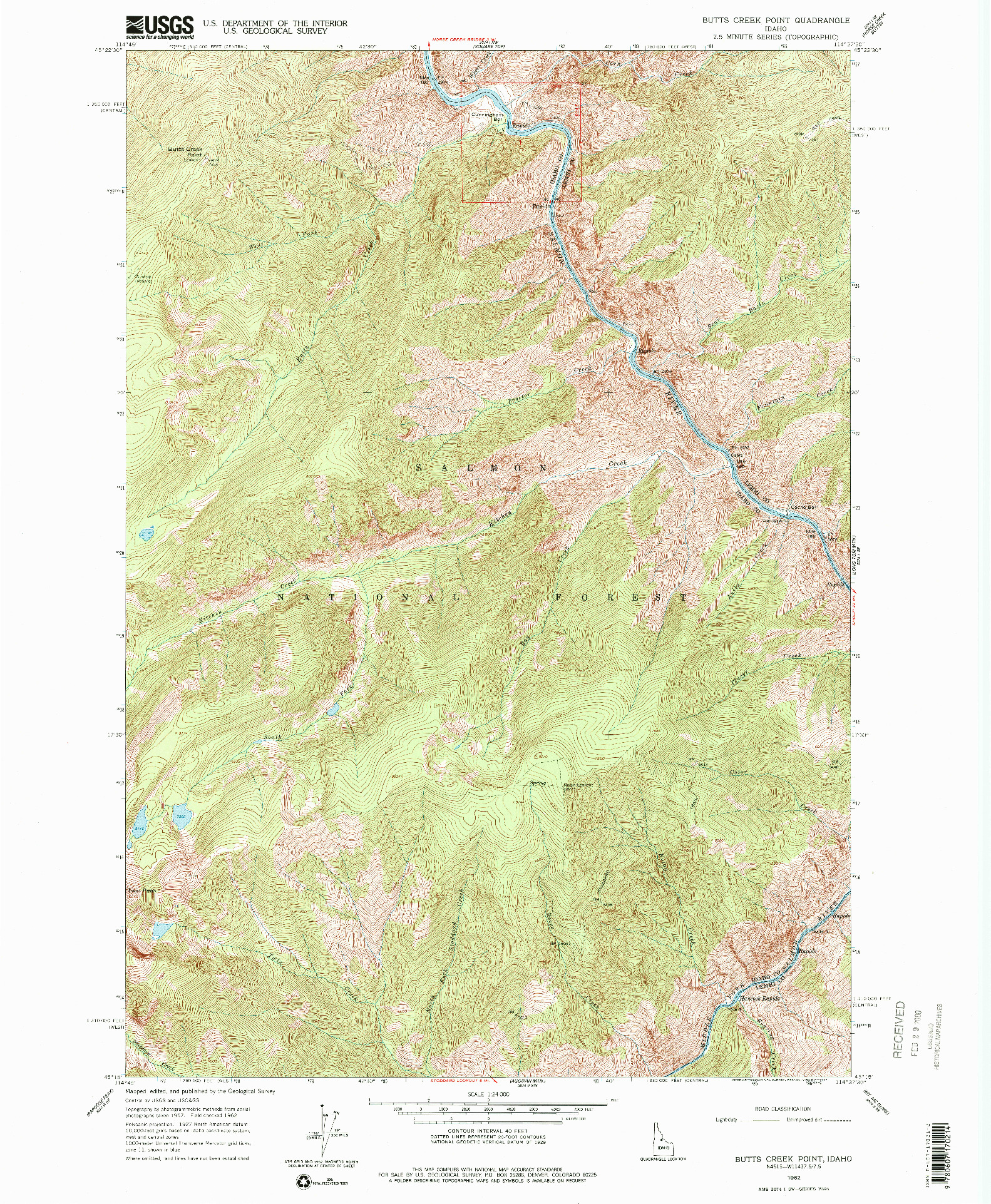 USGS 1:24000-SCALE QUADRANGLE FOR BUTTS CREEK POINT, ID 1962