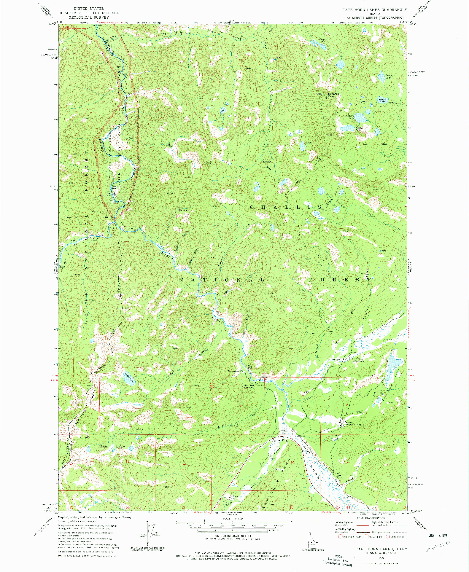 USGS 1:24000-SCALE QUADRANGLE FOR CAPE HORN LAKES, ID 1972