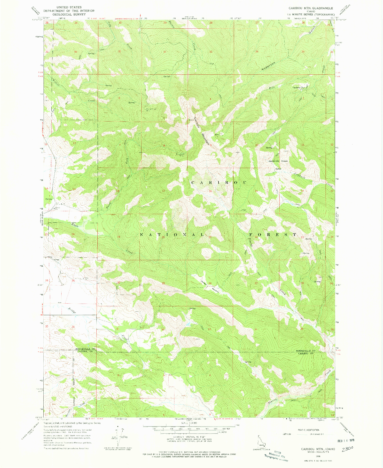 USGS 1:24000-SCALE QUADRANGLE FOR CARIBOU MTN, ID 1966