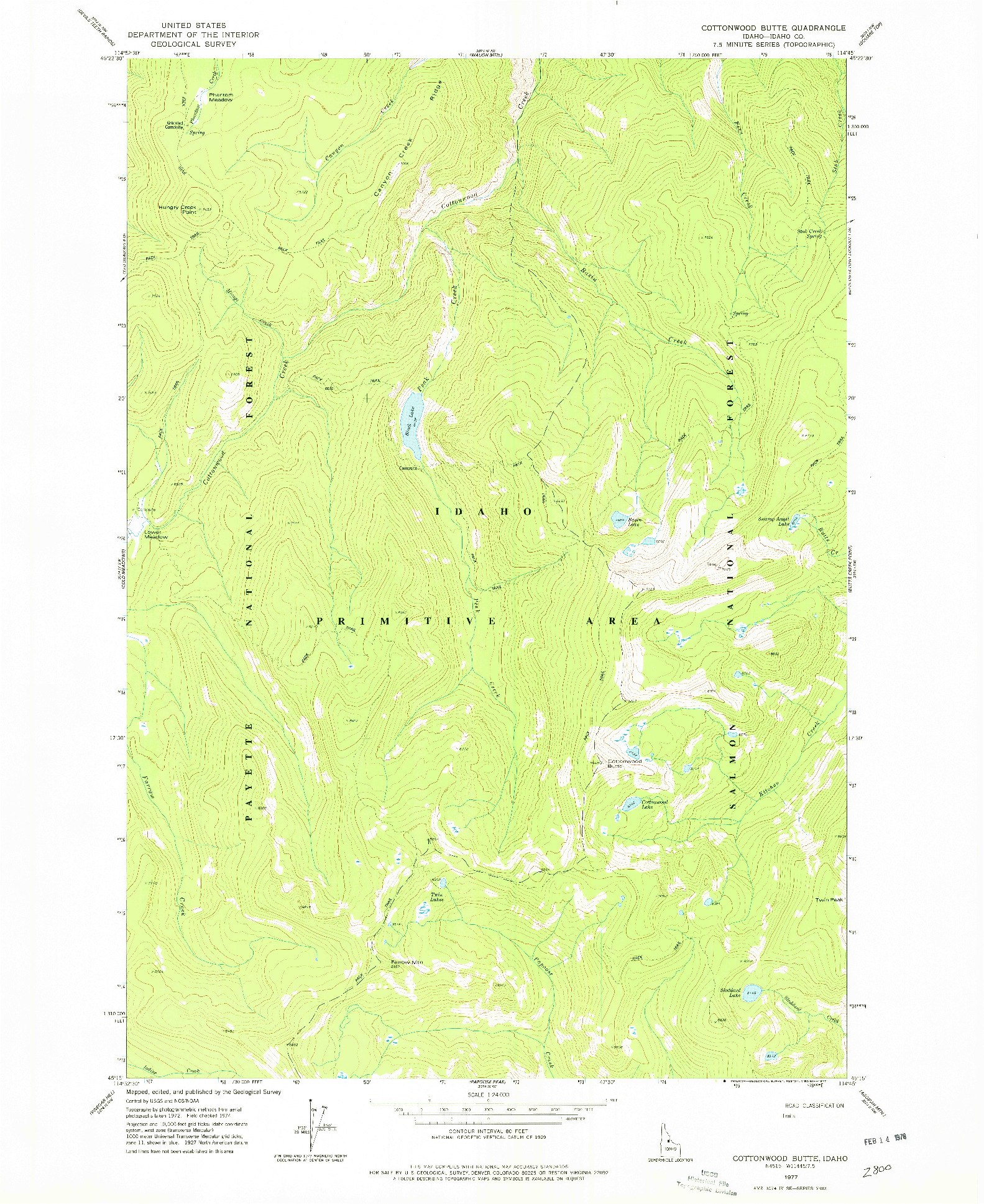 USGS 1:24000-SCALE QUADRANGLE FOR COTTONWOOD BUTTE, ID 1977