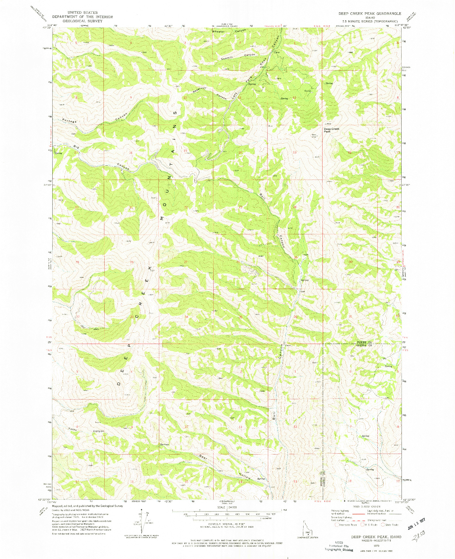 USGS 1:24000-SCALE QUADRANGLE FOR DEEP CREEK PEAK, ID 1973