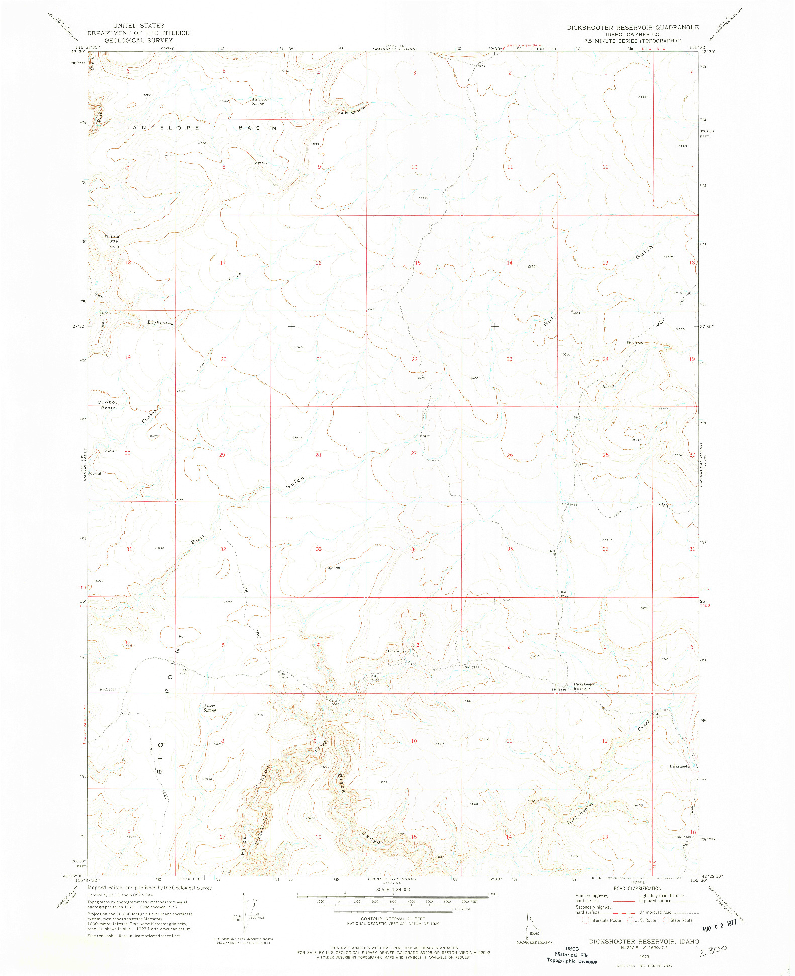 USGS 1:24000-SCALE QUADRANGLE FOR DICKSHOOTER RESERVOIR, ID 1973