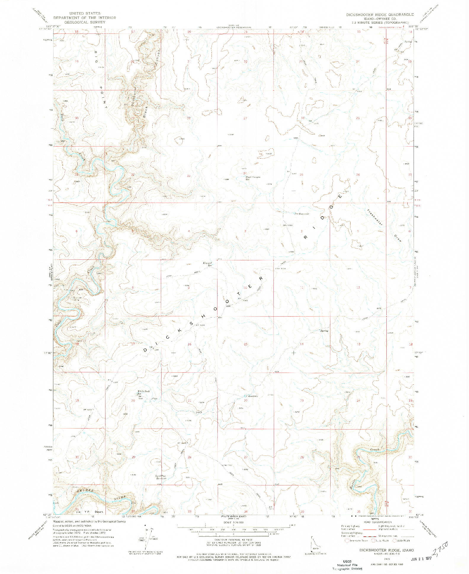 USGS 1:24000-SCALE QUADRANGLE FOR DICKSHOOTER RIDGE, ID 1973