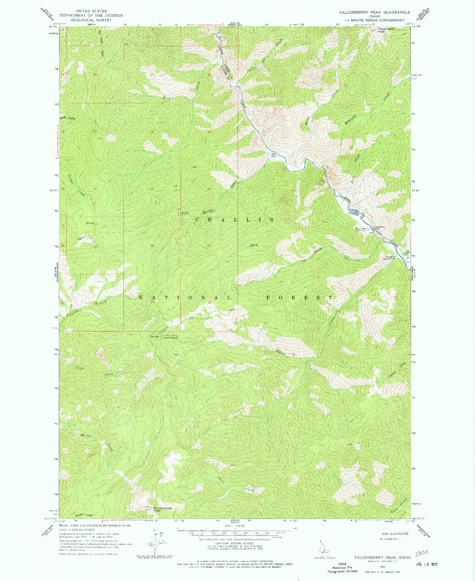 USGS 1:24000-SCALE QUADRANGLE FOR FALCONBERRY PEAK, ID 1963