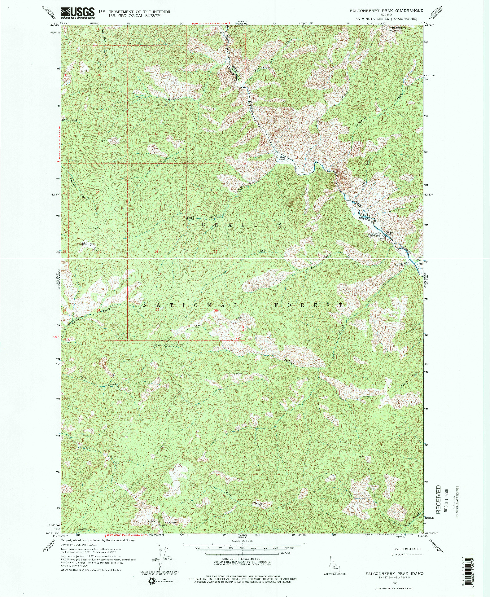 USGS 1:24000-SCALE QUADRANGLE FOR FALCONBERRY PEAK, ID 1963