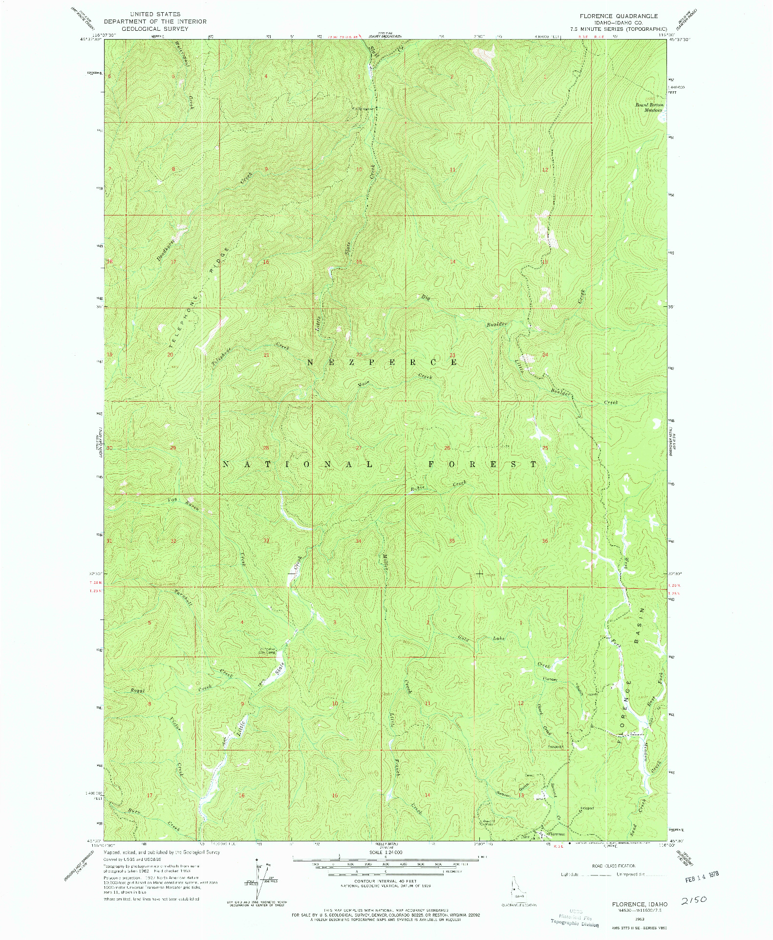 USGS 1:24000-SCALE QUADRANGLE FOR FLORENCE, ID 1963