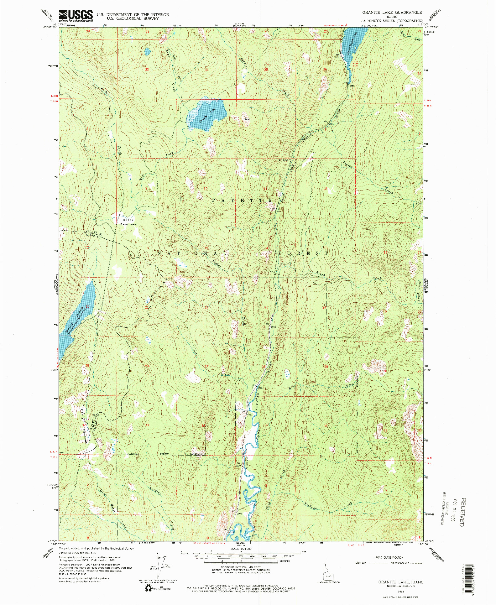 USGS 1:24000-SCALE QUADRANGLE FOR GRANITE LAKE, ID 1963
