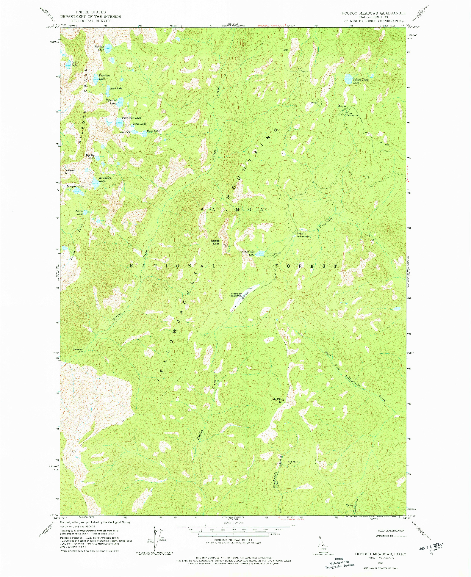 USGS 1:24000-SCALE QUADRANGLE FOR HOODOO MEADOWS, ID 1962