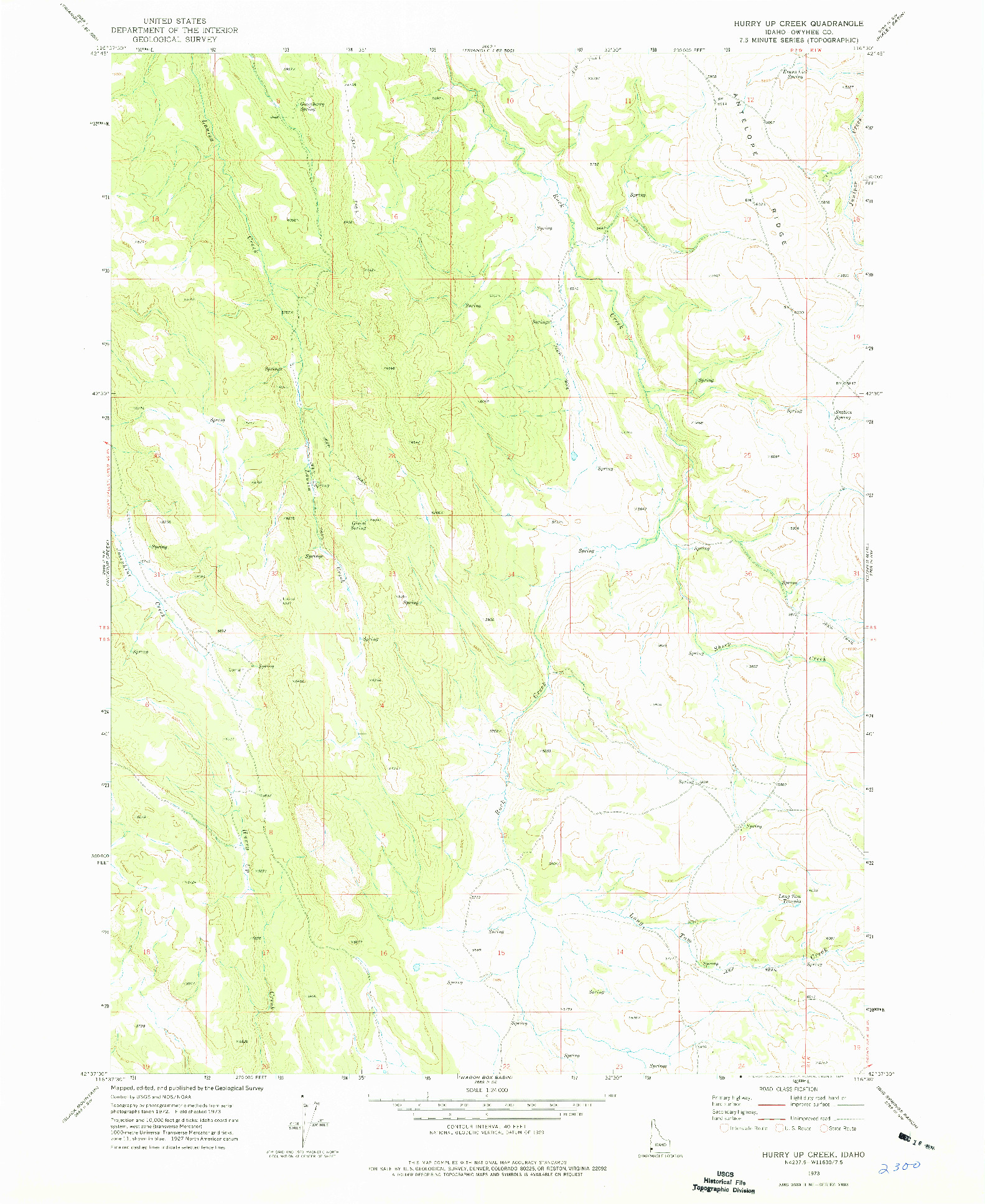 USGS 1:24000-SCALE QUADRANGLE FOR HURRY UP CREEK, ID 1973