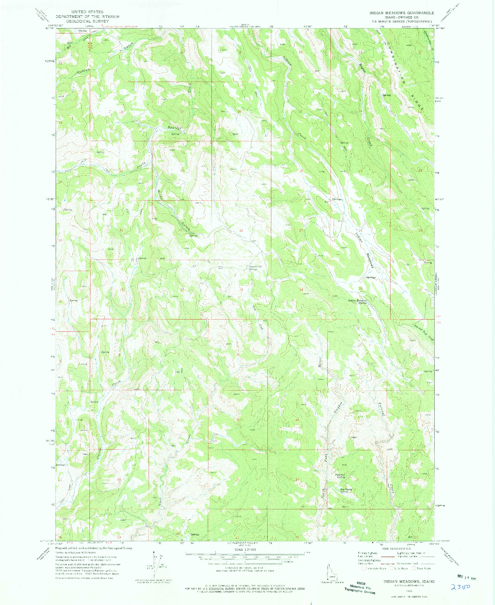 USGS 1:24000-SCALE QUADRANGLE FOR INDIAN MEADOWS, ID 1973