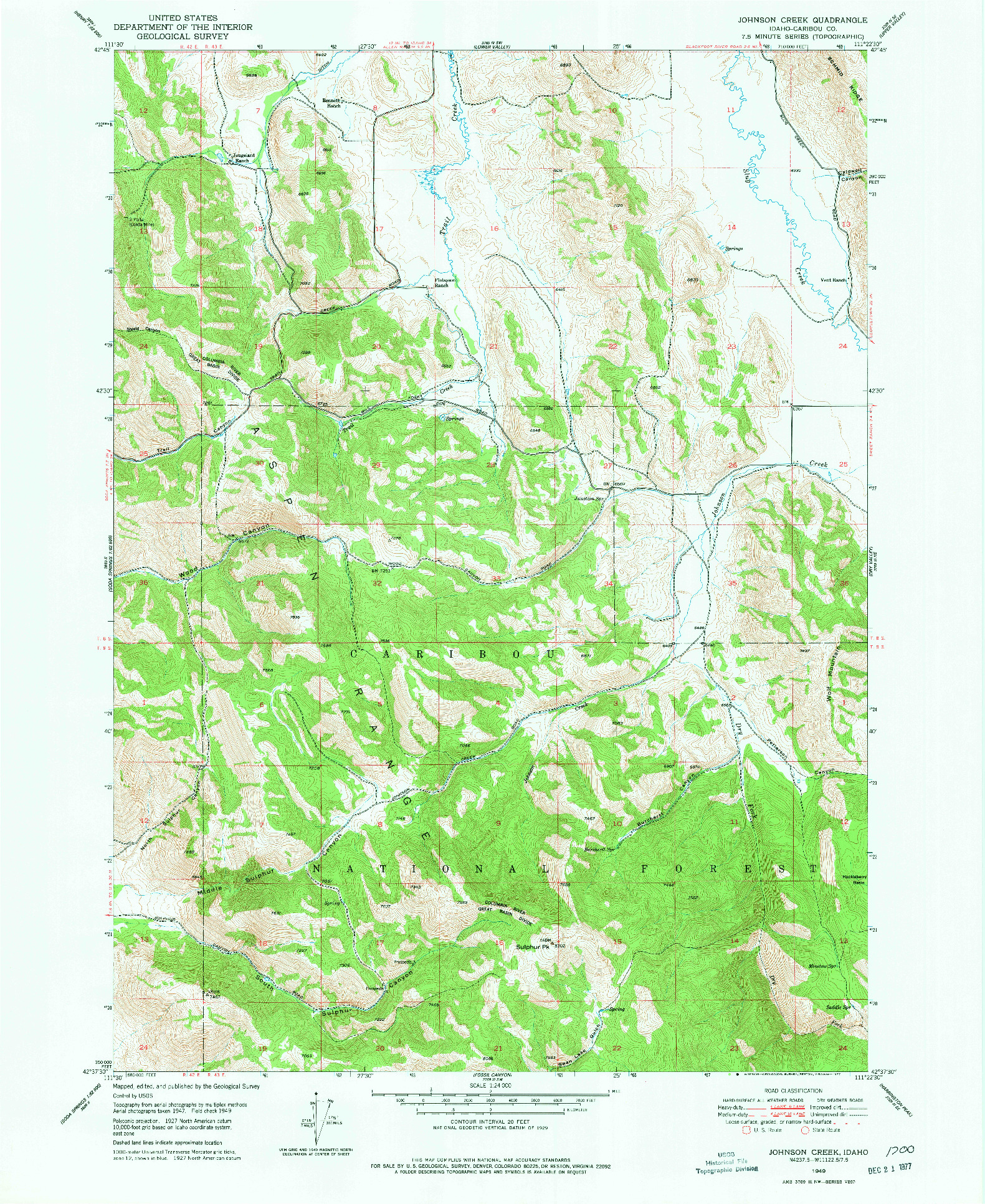 USGS 1:24000-SCALE QUADRANGLE FOR JOHNSON CREEK, ID 1949