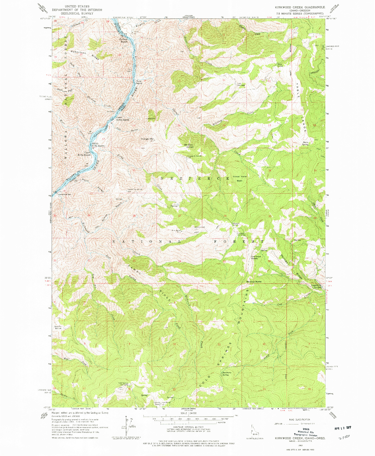 USGS 1:24000-SCALE QUADRANGLE FOR KIRKWOOD CREEK, ID 1963