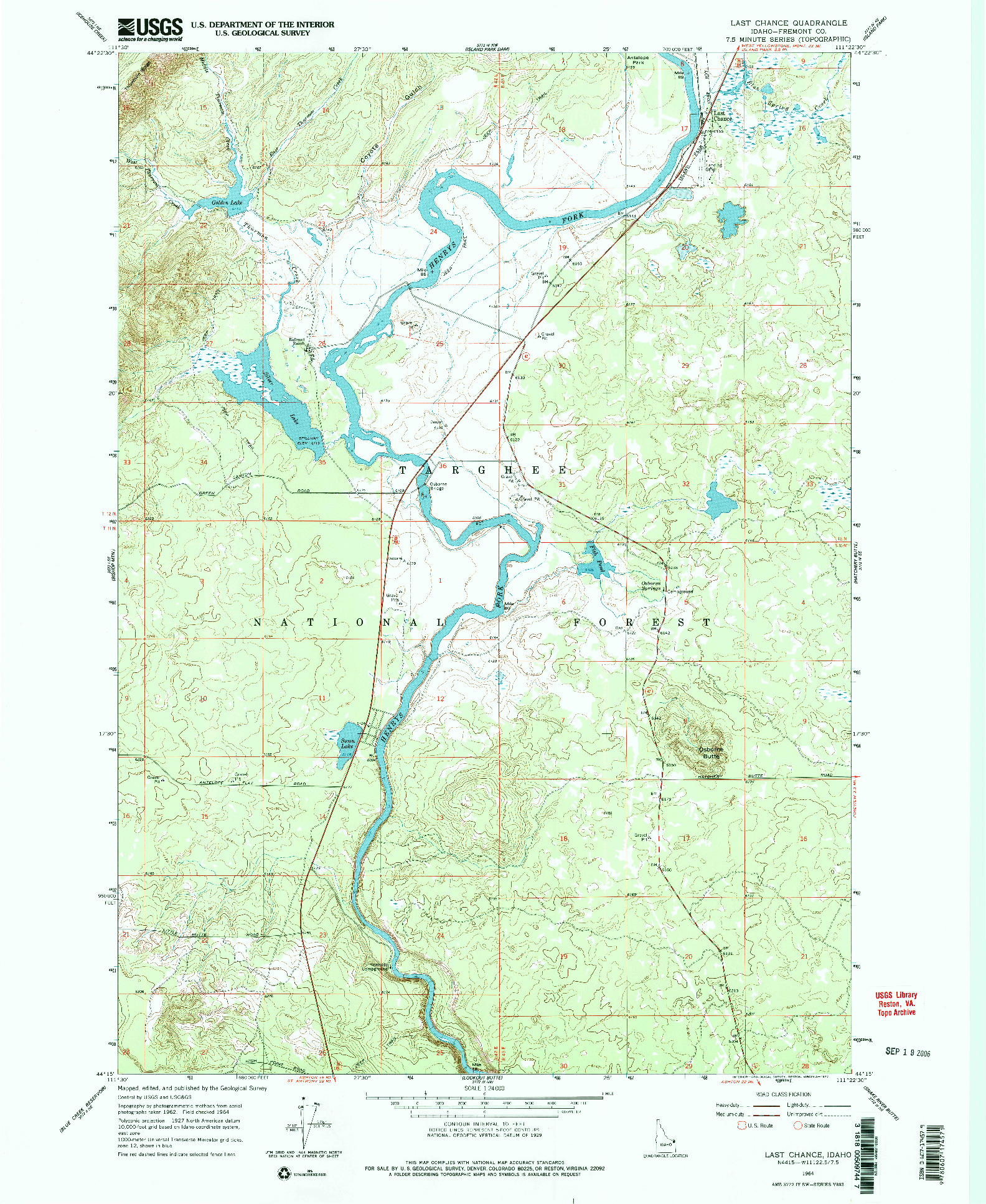 USGS 1:24000-SCALE QUADRANGLE FOR LAST CHANCE, ID 1964