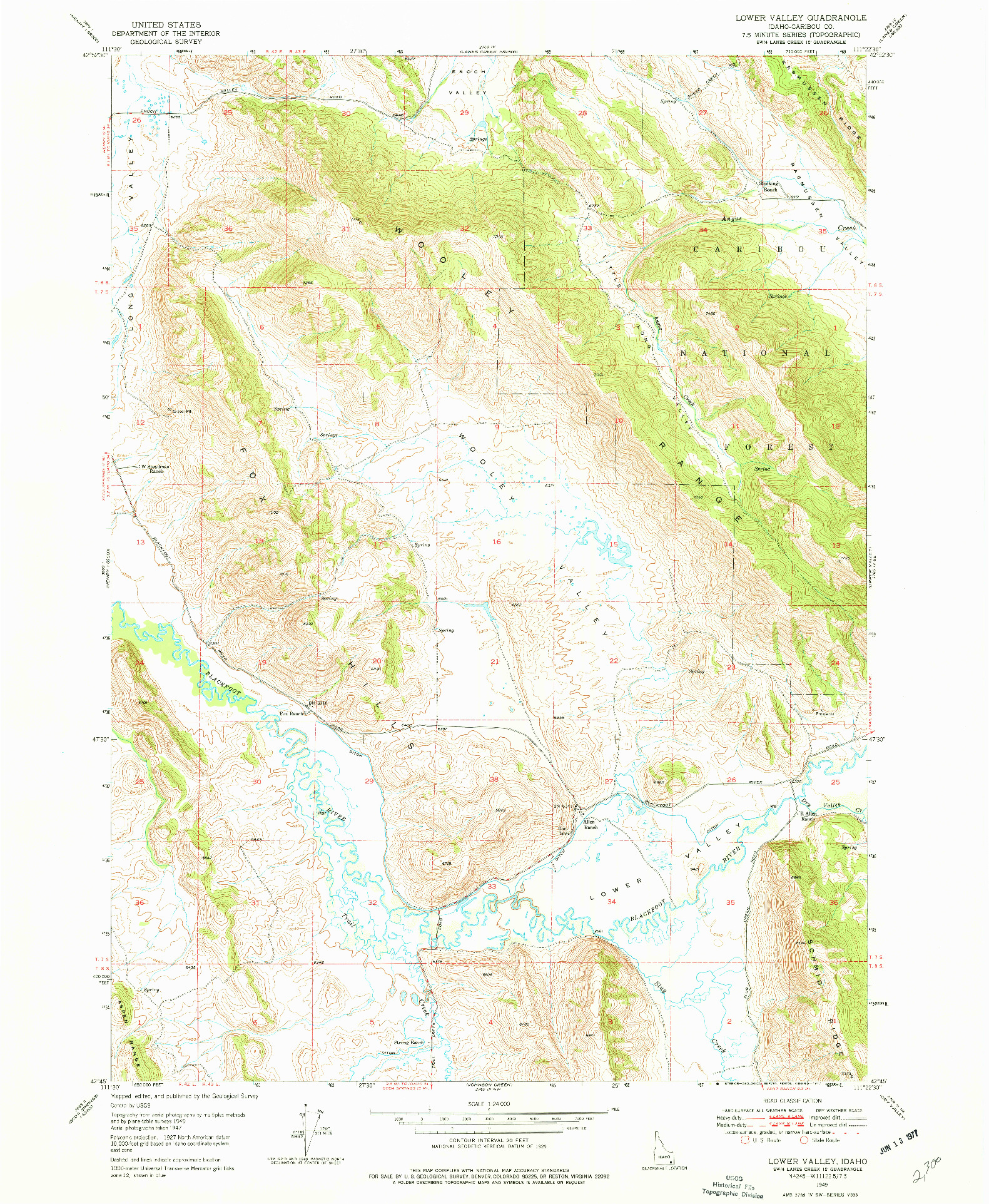 USGS 1:24000-SCALE QUADRANGLE FOR LOWER VALLEY, ID 1949