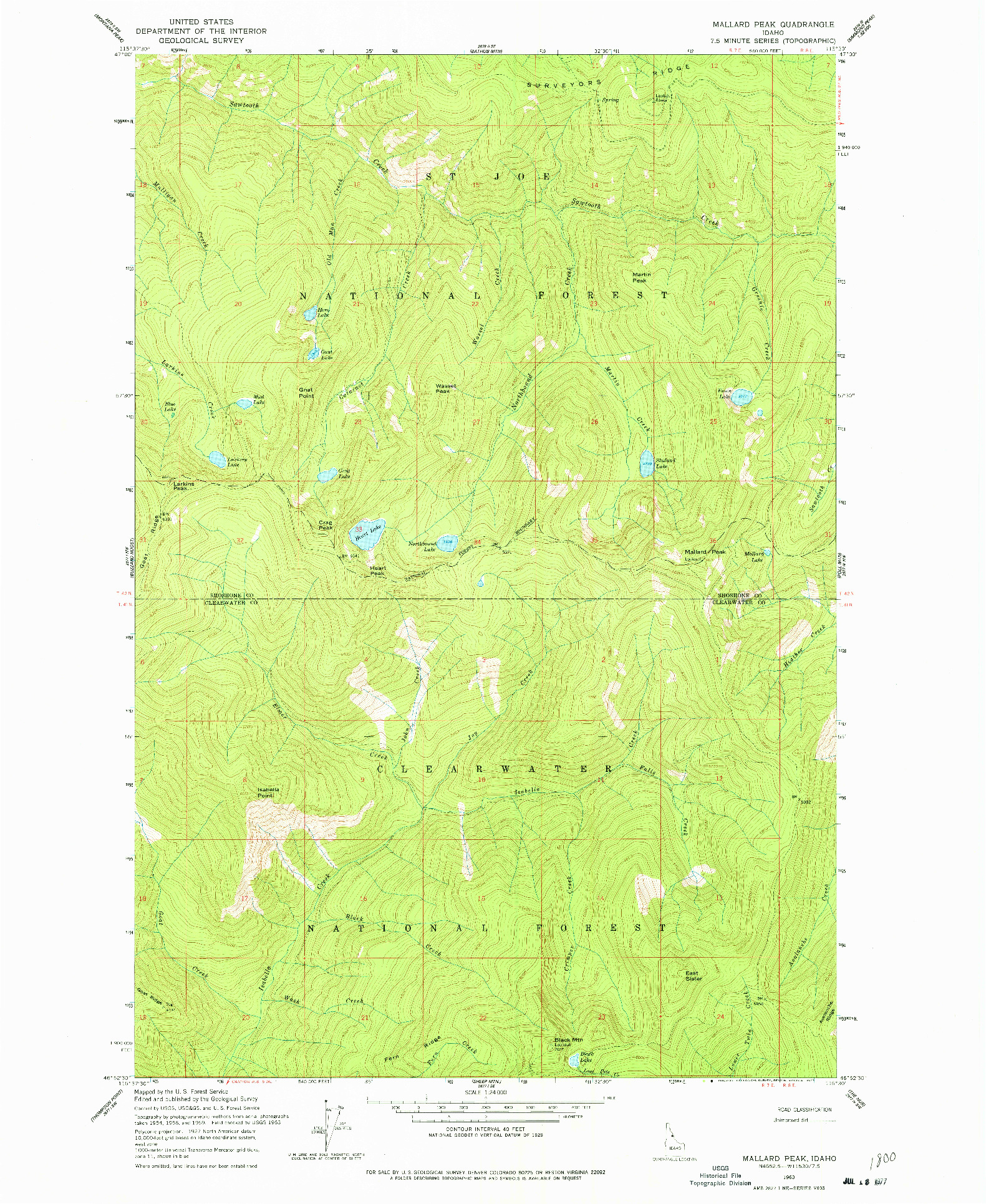 USGS 1:24000-SCALE QUADRANGLE FOR MALLARD PEAK, ID 1963