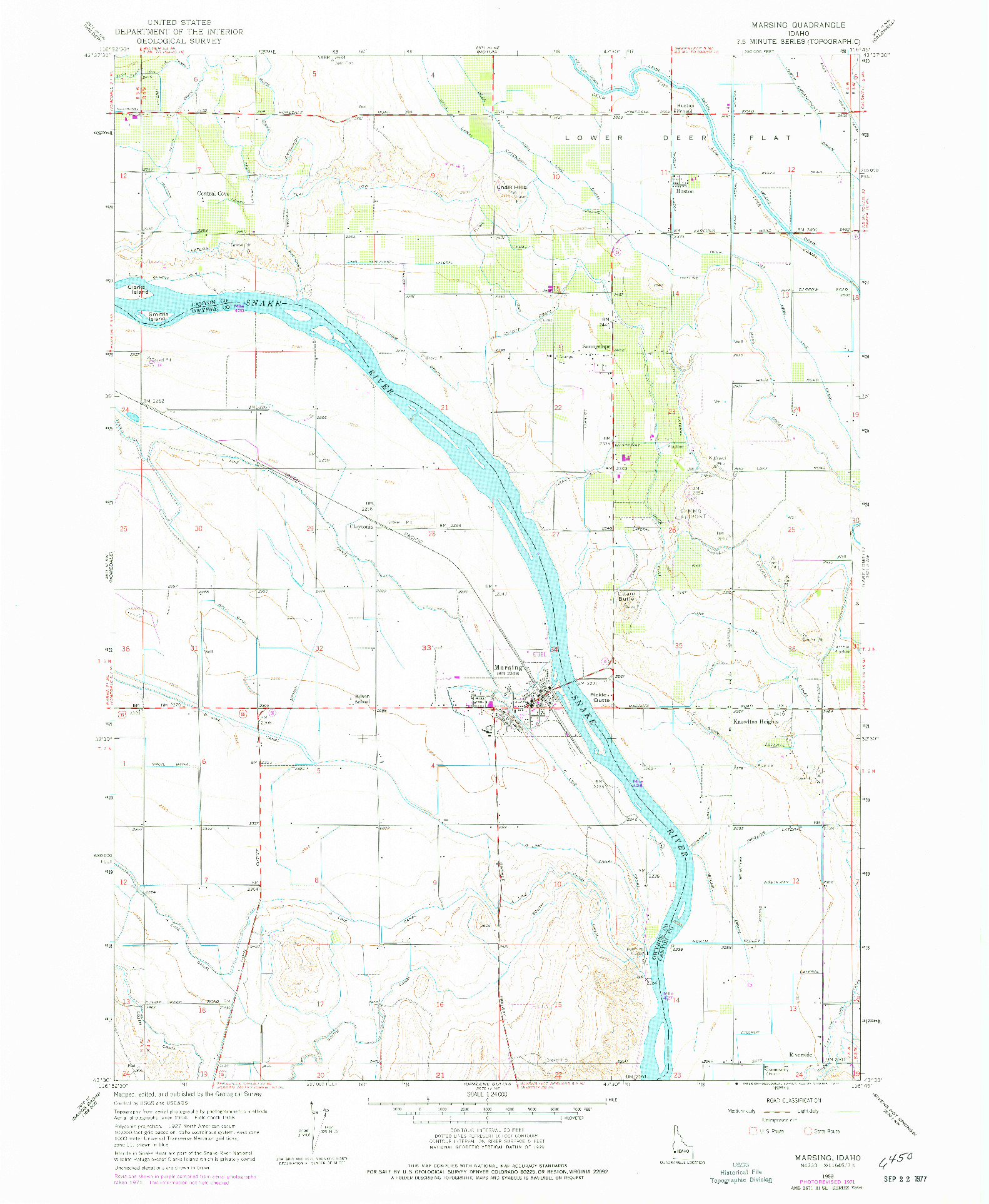 USGS 1:24000-SCALE QUADRANGLE FOR MARSING, ID 1958