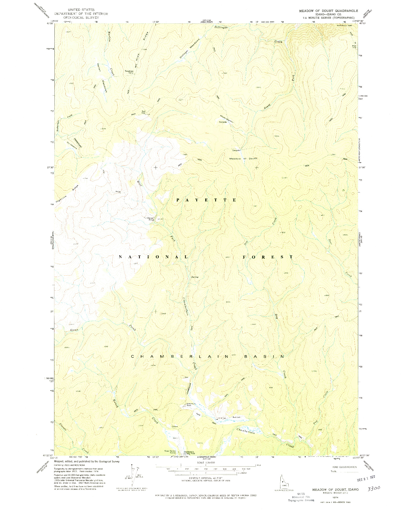 USGS 1:24000-SCALE QUADRANGLE FOR MEADOW OF DOUBT, ID 1974