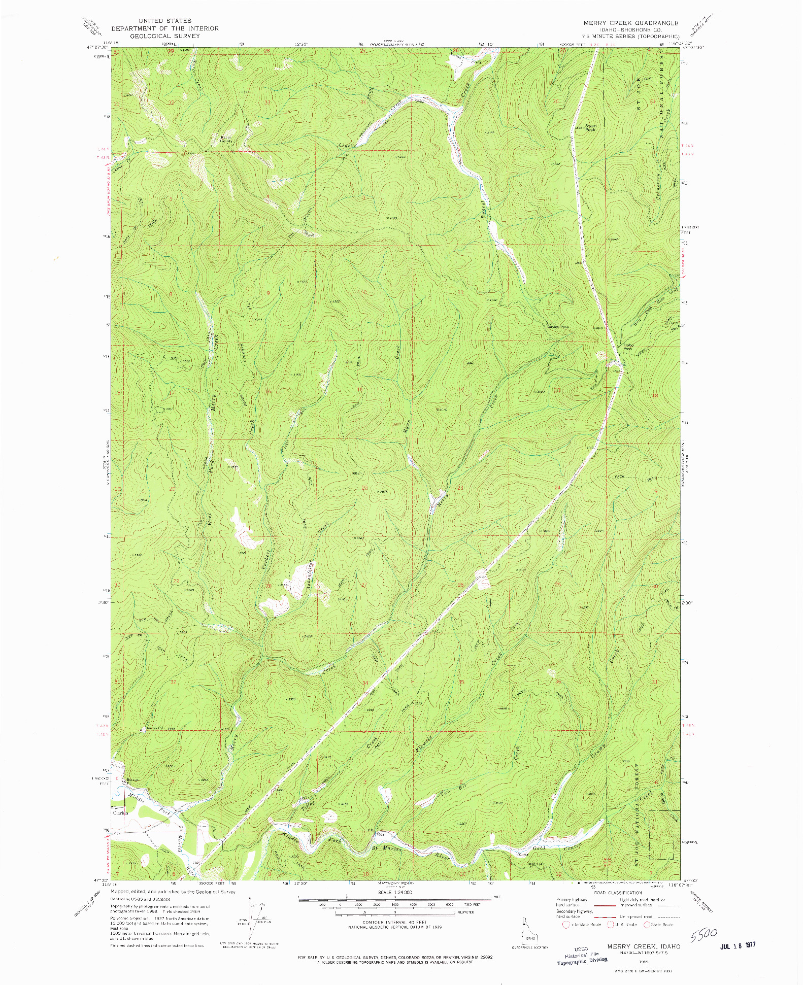 USGS 1:24000-SCALE QUADRANGLE FOR MERRY CREEK, ID 1969