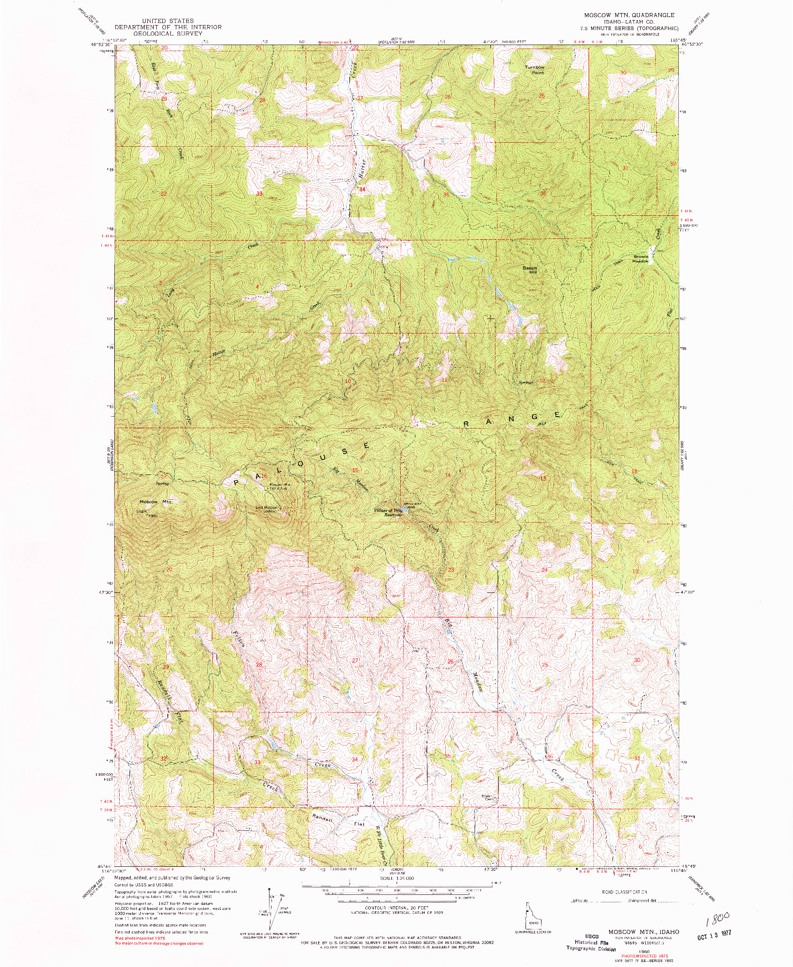 USGS 1:24000-SCALE QUADRANGLE FOR MOSCOW MTN, ID 1960