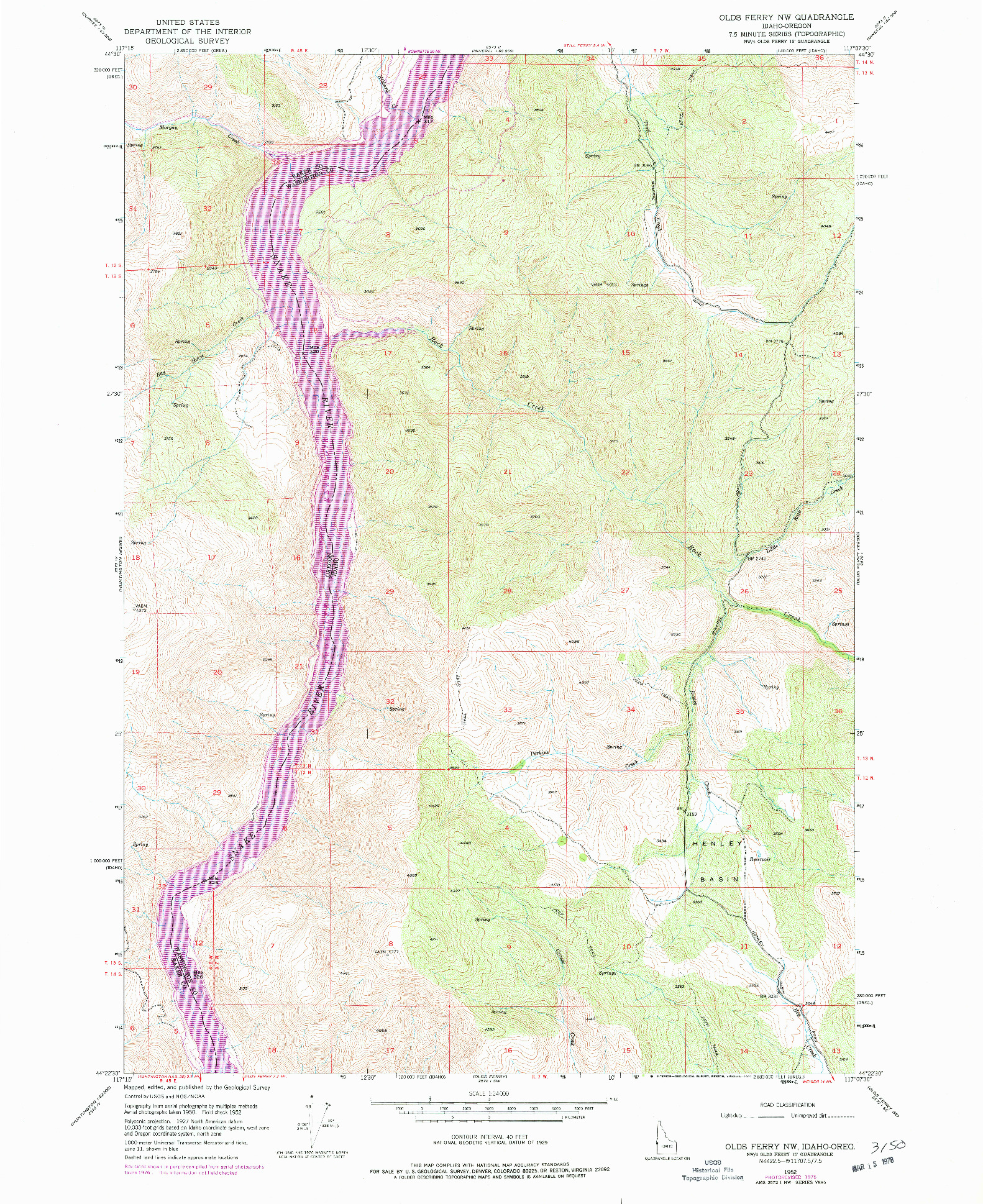 USGS 1:24000-SCALE QUADRANGLE FOR OLDS FERRY NW, ID 1952