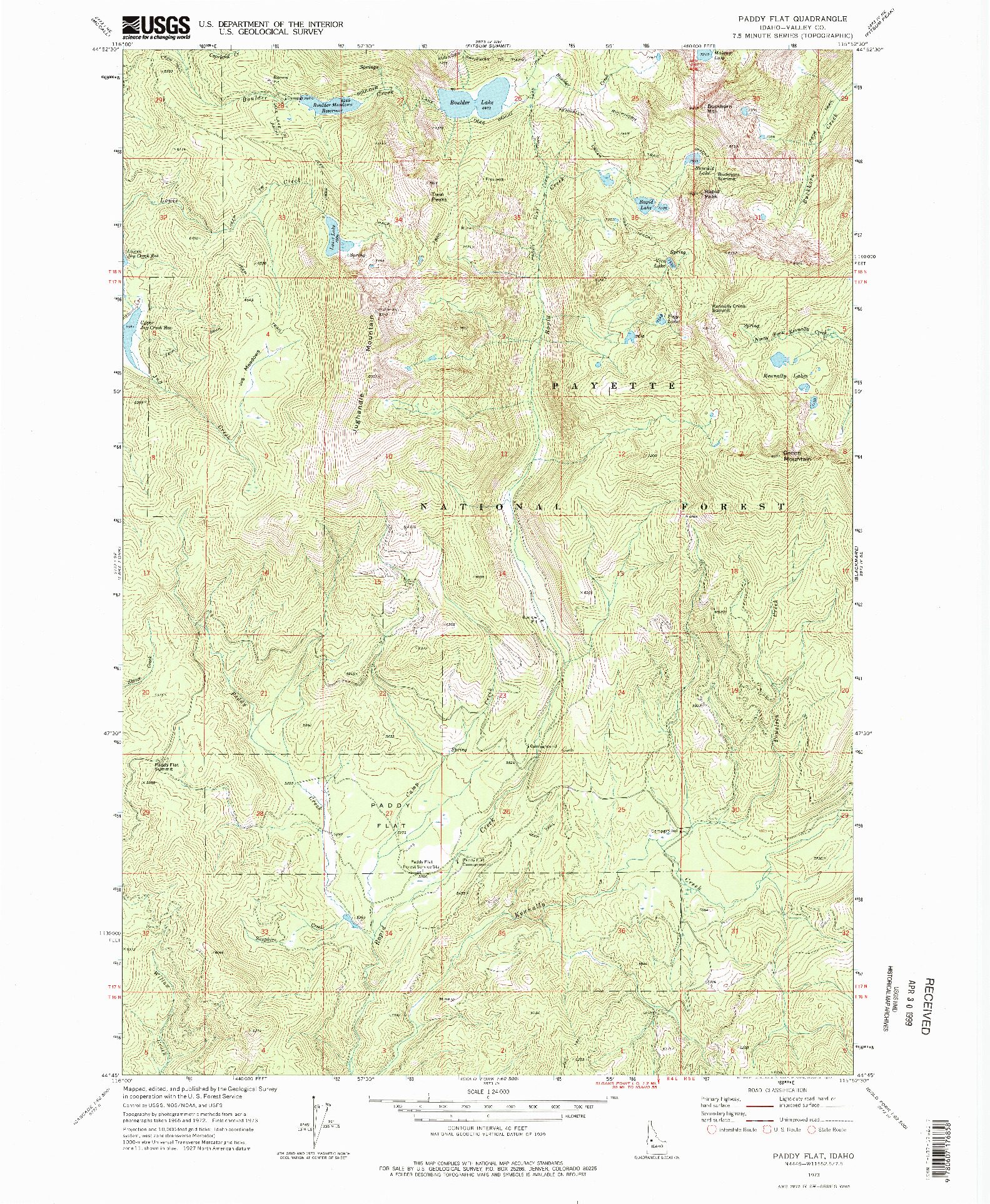USGS 1:24000-SCALE QUADRANGLE FOR PADDY FLAT, ID 1973