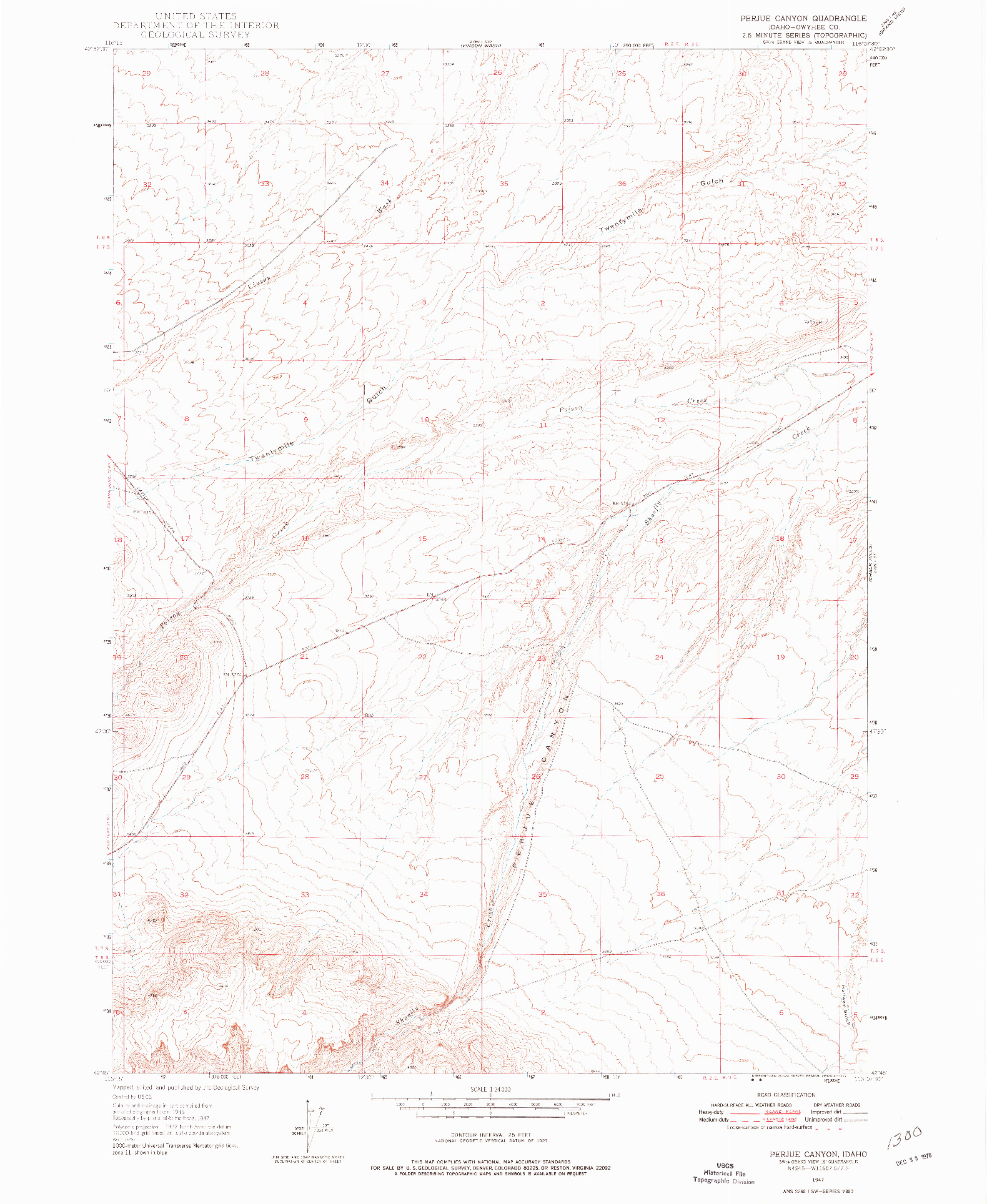 USGS 1:24000-SCALE QUADRANGLE FOR PERJUE CANYON, ID 1947